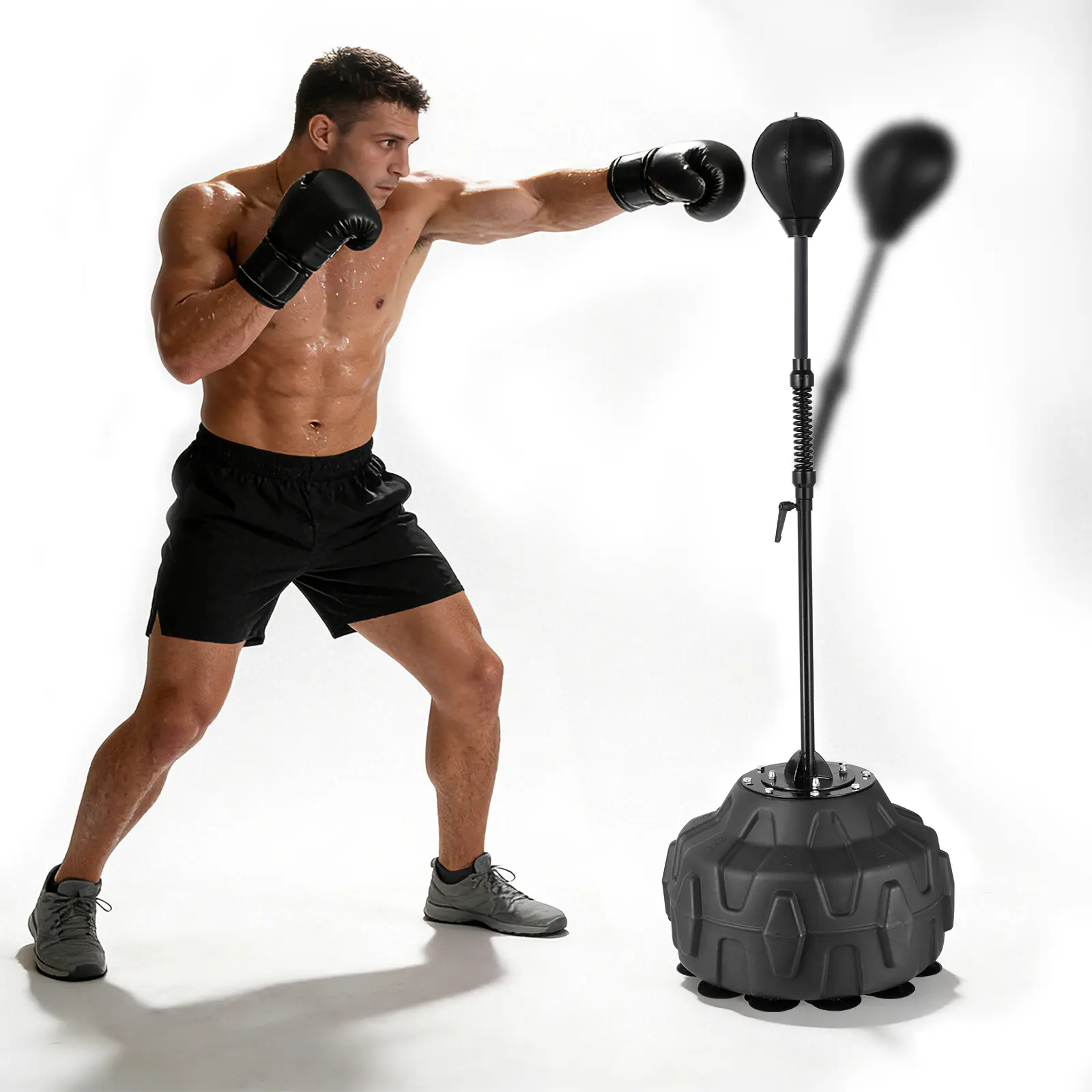 Height-Adjustable Metal Punching Bag with Stand, Base, Nuts, Wrench, Plug - Floor-Standing Boxing Speed Trainer for Home Gym Fitness Training (Assembly Required Indoor Gaming Furniture)