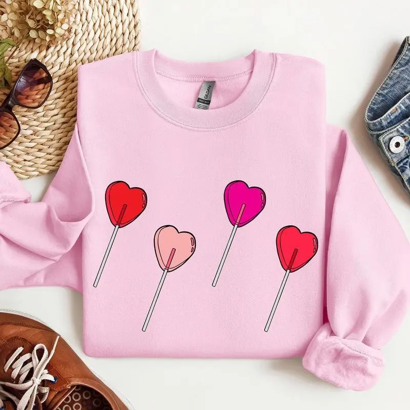 Valentine's Candy, Lollipop, Sweet Heart, Sweatshirt, Valentine's Day, Crew Neck, Women's, Crewneck, Valentine's Day, Love, Heart, Cupid