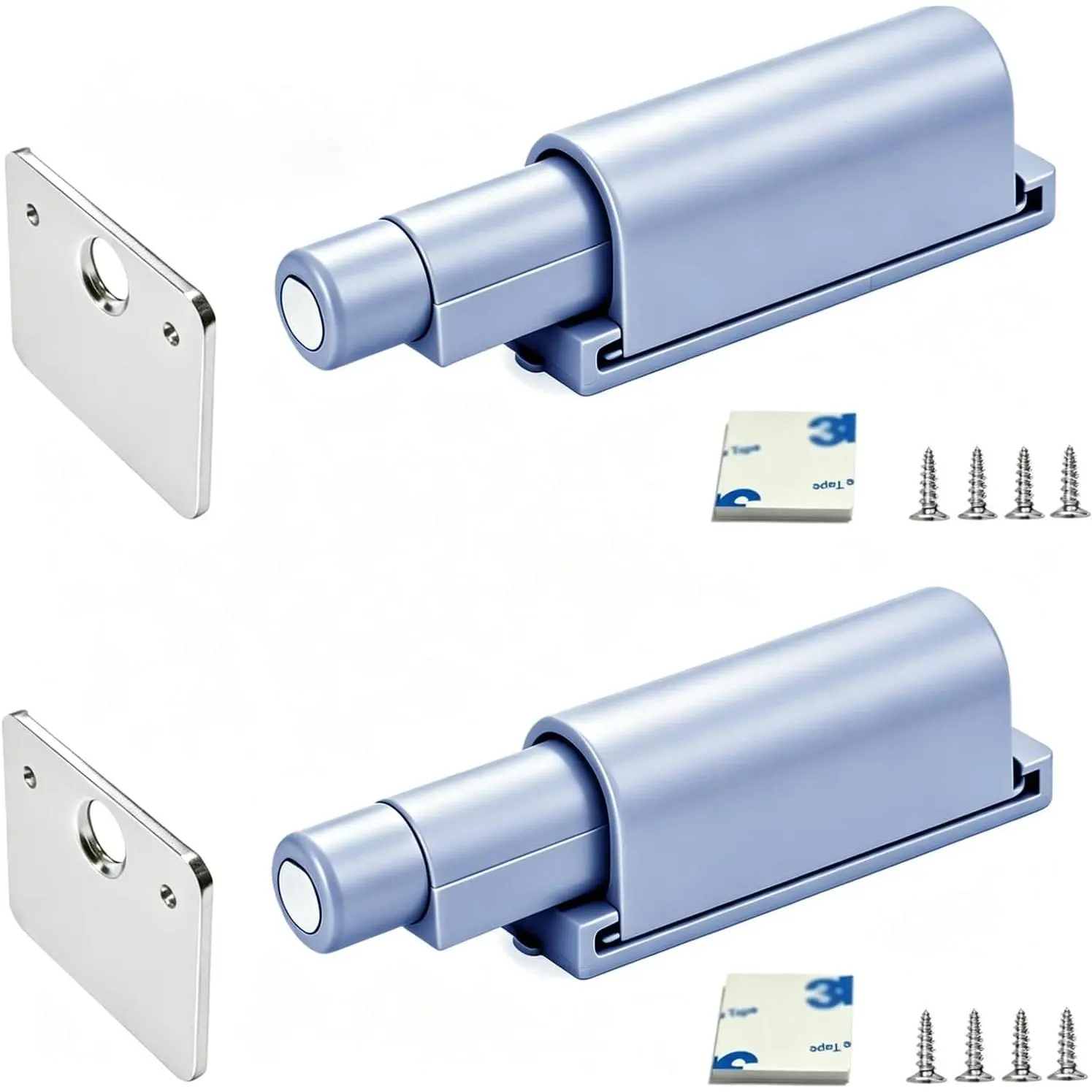 Small  Push Latch Push to Open Door Latch Cabinet Hardware 2 Pack   Latch and Catch for Door,  Push Release Heavy Duty Tip  Closet Close  Pop Out, Gray