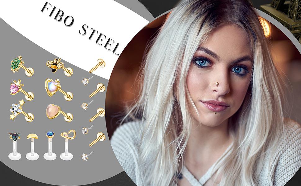 FIBO STEEL 14 PCS 16G Threadless Nose Studs Lip Rings Set for Women 316L Stainless Steel Screw Back Cubic Zirconia Earrings Heart Design Chain Piercings Septum Jewelry FIBO STEEL 14 PCS 16G Threadless Nose Studs Lip Rings Set for Women 316L Stainless Steel Screw Back Cubic Zirconia Earrings Heart Design Chain Piercings Septum Jewelry