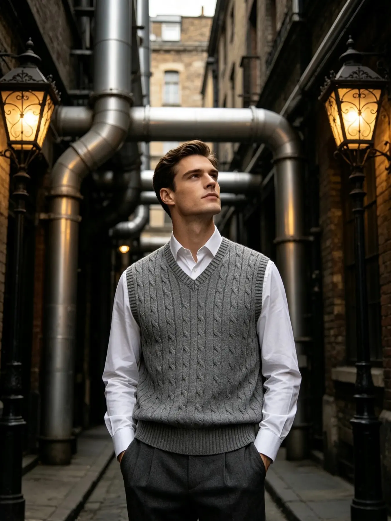 Men's Vintage Cable Knit Vest, V Neck Waistcoat, V-Neck Sleeveless Casual Pullover, Essential Wardrobe Item, Simple Fashion Classic Style
