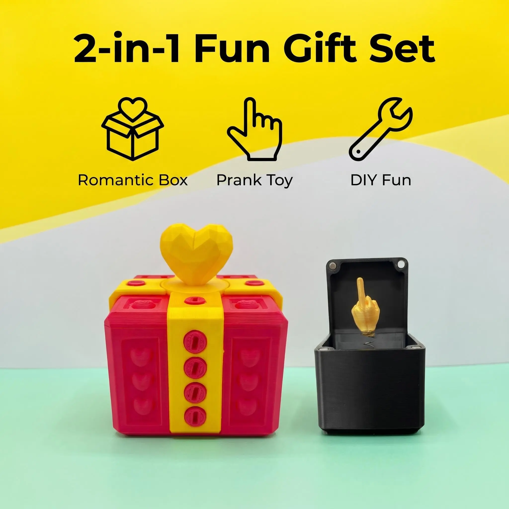 3D Printed Heart Gift Box Set, Prank Middle Finger Box, Creative Puzzle Box, Valentine's Day Birthday Surprise, Novelty Funny Gift, 2pcs