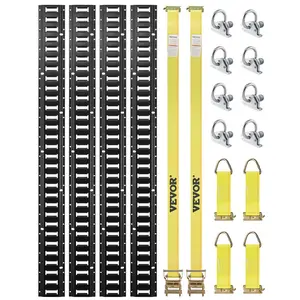 VEVOR E Track Tie-Down Rail Kit, 18PCS 5' E-Tracks Set Includes 4 Steel Rails 8 O-Ring Anchors 4 Tie-Offs with D-Ring 2 Ratchet Straps, Securing Accessories for Cargo Motorcycles Bikes, 2000 lbs