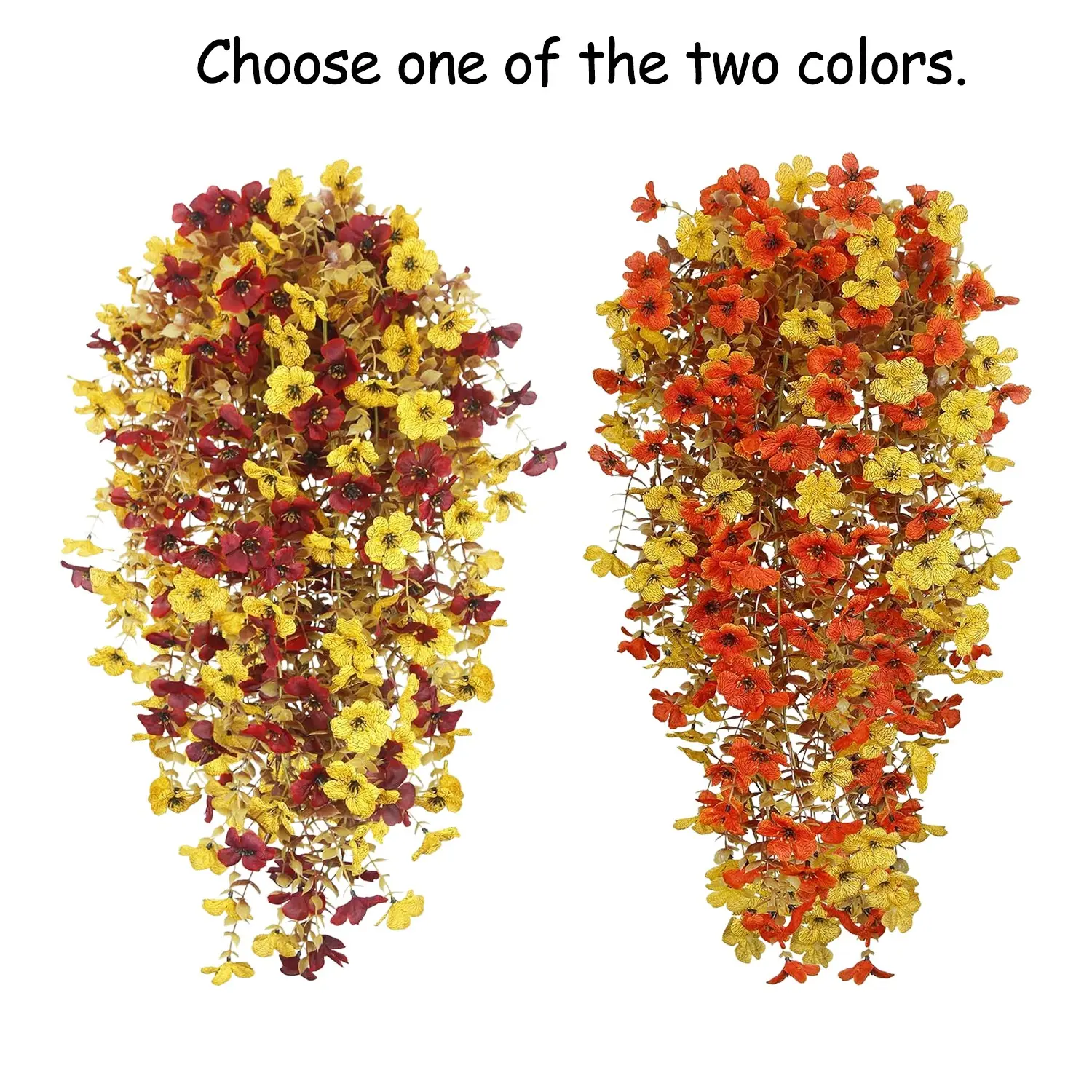 8 Pcs Artificial Mums for Outdoors Hanging Fall Flowers Faux Silk Daisy Flowers Autumn Decoration Orange Yellow Fake Plants Eucalyptus Realistic for Outside Home Indoor Planter Porch Yard Decor Flower Decorations
