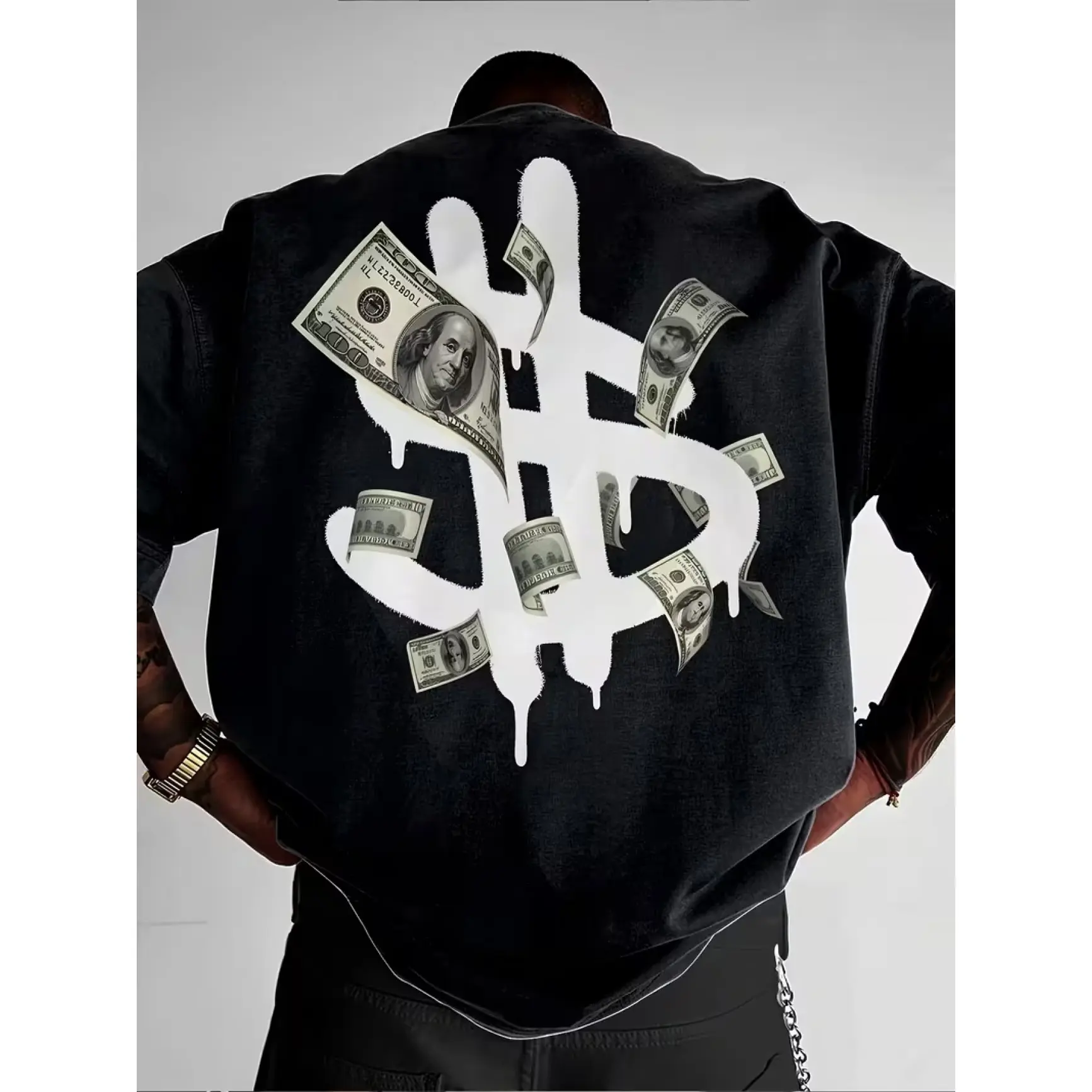 Women's Oversized Shortleeve Retro Cotton Tee - Bold Dollar Sign Money Graphic, Casual Comfy Fabric, Edgy Finance Symbol Design, Ideal Valentine’s Day Gift for Entrepreneurs, Shortsleeve, Round Neck