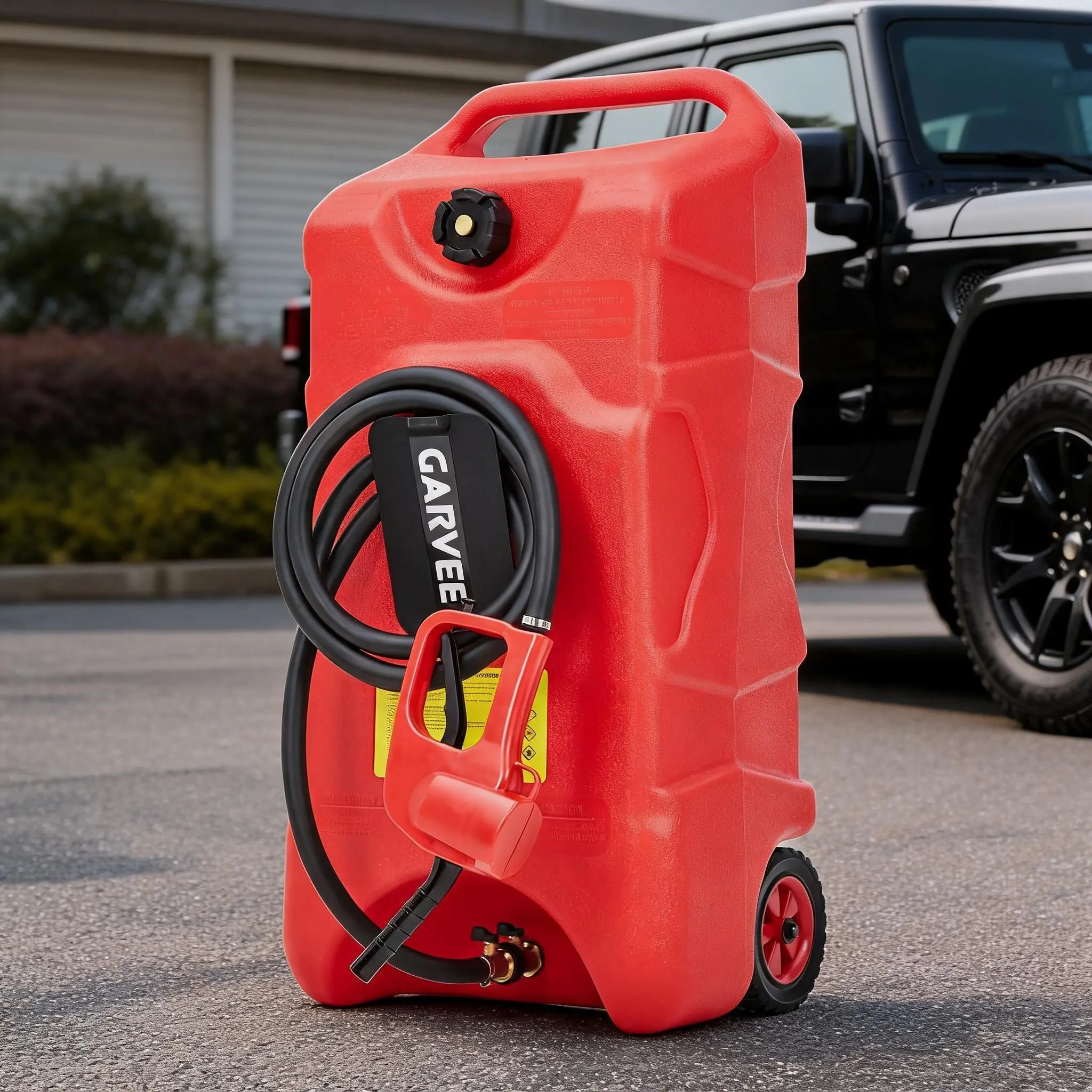 15 gal Gas Can, Heavy-Duty Gas Tank and Fuel Caddy with Manual Fuel Transfer Pump, Portable Fuel Tank on Wheels with 10 ft Hose for Lawn Mowers, Cars, Boats, ATVs, Home and Farm Use, Grey