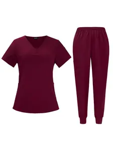 Unisex Plus size V-neck workwear | Hand-washed summer-style workwear for teams of veterinary clinics, pet resorts, luxury spa professionals, beauty salons, and aged care facilities