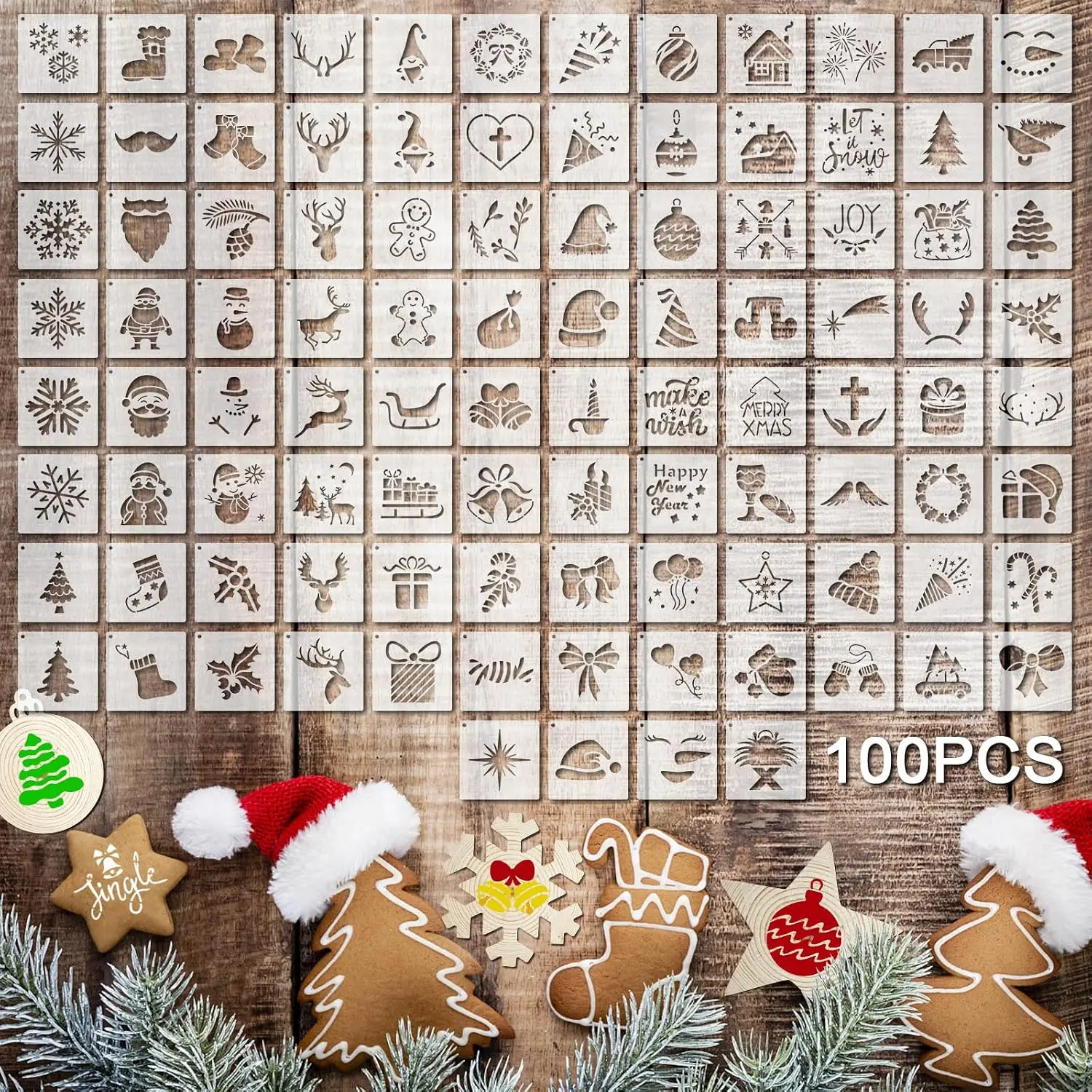 100 count 2 Inch Stencils Small Stencils for Painting    Painting Templates Crafts for DIY Scrapbook, , Wall, Fabric, Rock, Chalkboard, Sign(Santa Style)