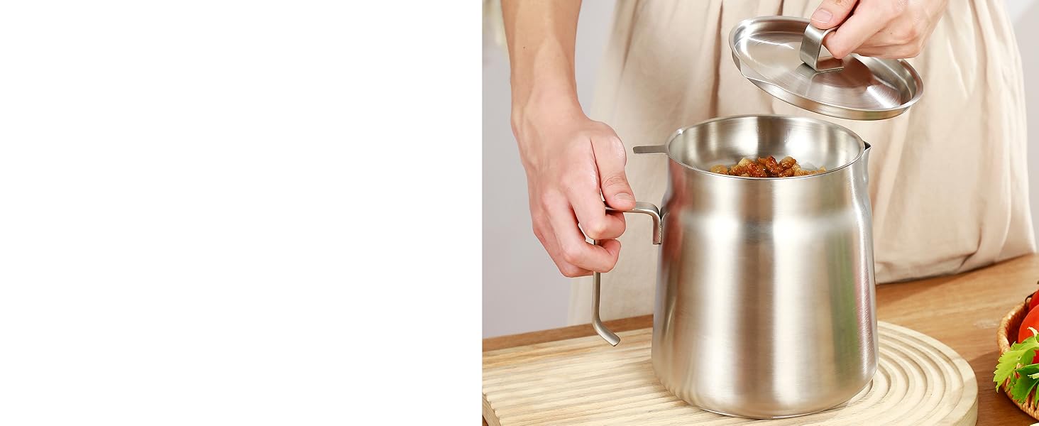 68oz Stainless Steel Oil Filter Pot with Deep Fryer Basket - Kitchen Large Capacity Versatile Oil Strainer Vessel and Bacon Grease Saver for Cooking Grease