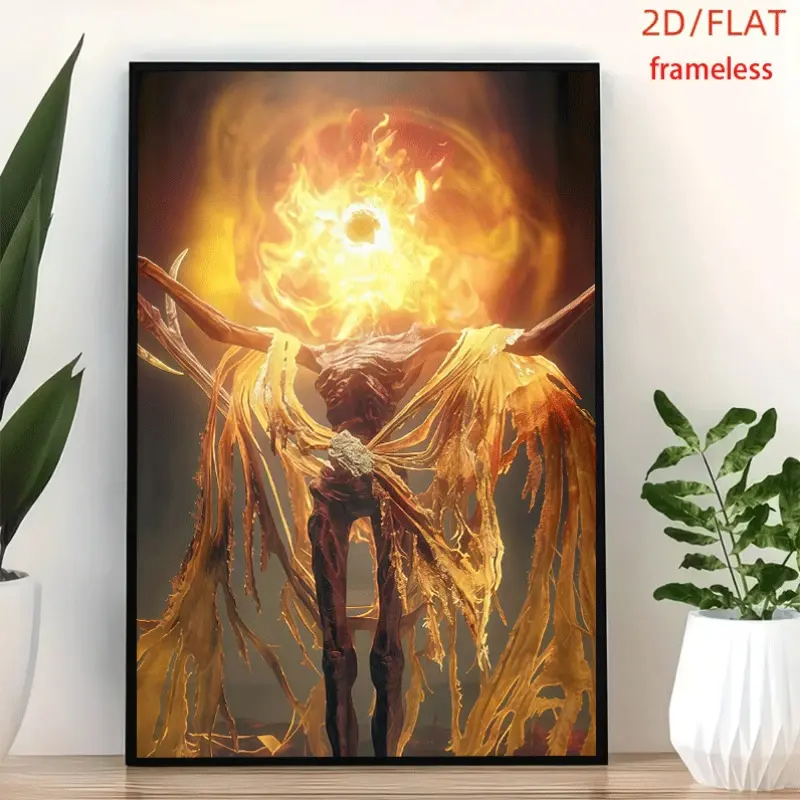 frameless Fire Skeleton Decal Art Decor Print Poster, Wall Art for Living Room, Bedroom, Office, Dining Room & Bar, Perfect Gift & Home Decor, 12in x 16in