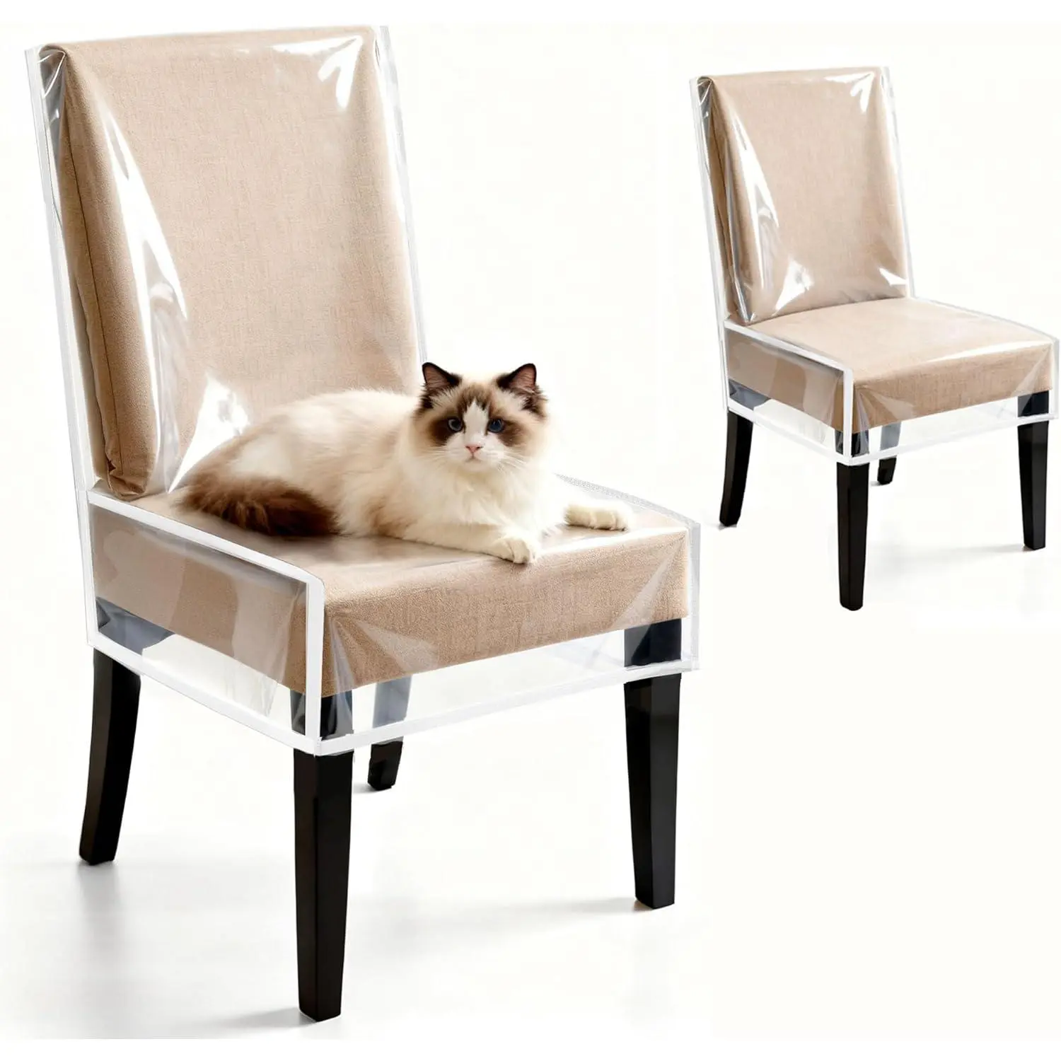 2 Pack Dining Chair Covers, Waterproof Clear Chair Covers for dining chairs, Seat Chair Protector Keep Chair Away from Dust Stain and Pet Claws W/21 x D/18 Fits Seatbacks 16-23"