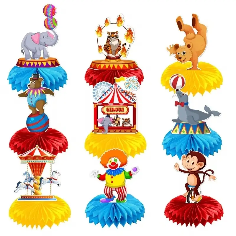 9pcs Circus/carnival Themed Honeycomb Table Centerpiece, Tabletop Centerpieces, Party Decoration Supplies, Party Decoration Prop, Kids Birthday Party Decor, Dessert Table Accent