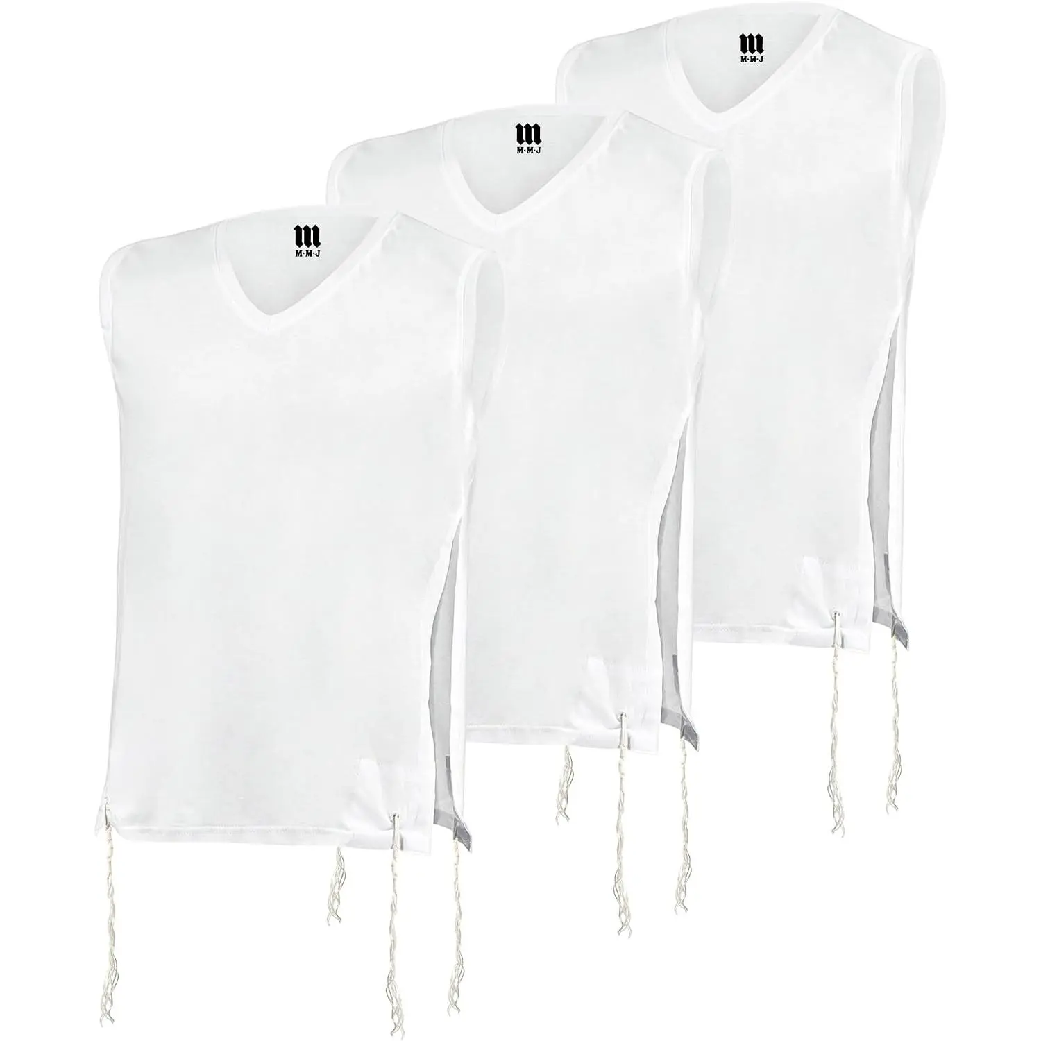 Men's Boys' Kosher Ashkenazi Tzitzit V-Neck Undershirt - 100% Cotton Thin Plain Casual Day Fabric Tallit Katan T-Shirt Pack for Camp School, Menswear