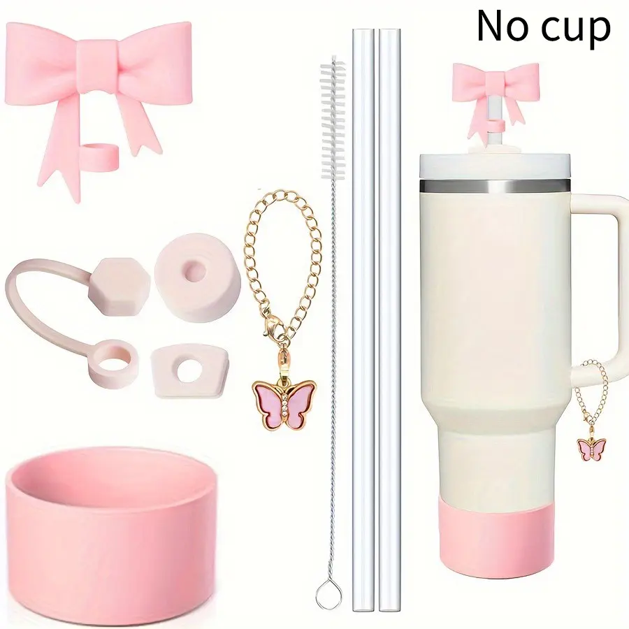 9pcs Accessories For 40oz Tumbler Cup 3pcs Spill Proof Stopper 1pcs Straw Cover Cap for 10 mm Straws 1pcs Silicone Boot 1pcs Charm Chain 2pcs Straw and 1pcs Brush(no cup)
