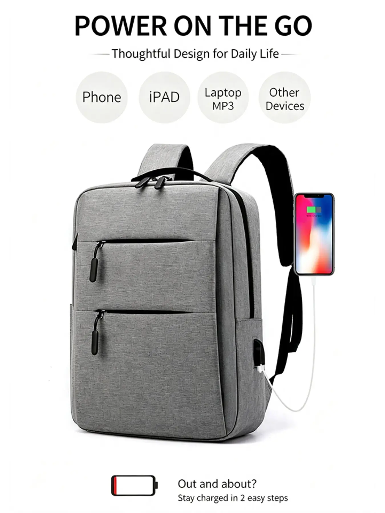 Unisex Laptop Backpack, Fits 15-Inch Laptops, USB Charging Port, Multiple Compartments, Business Travel Bag, Stylish and Functional Design
