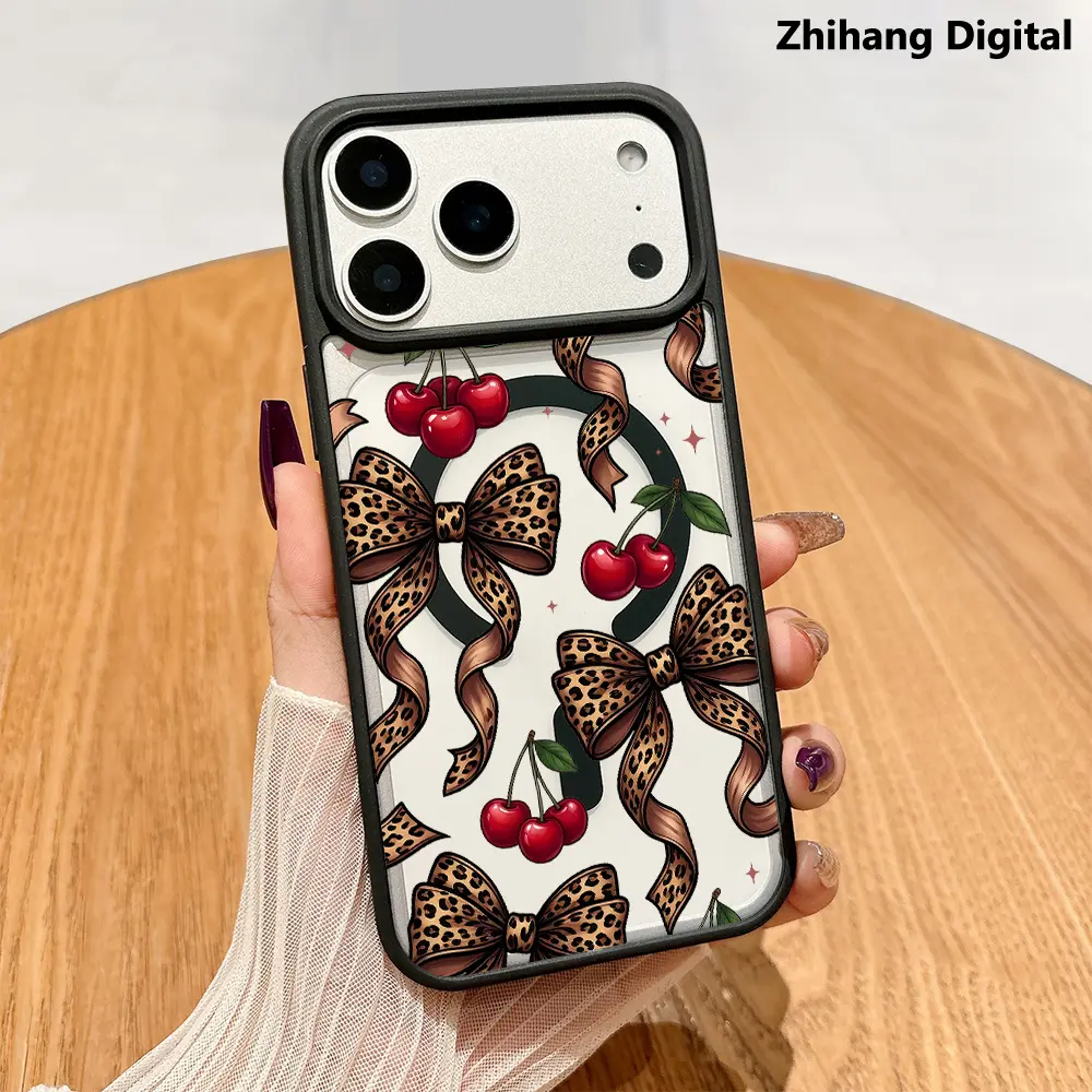 Premium Magnetic Phone Cases for iPhone11/12/13/14/15/16//17/Air/promax/Plus Leopard Bow Cherry Coquette Cheetah Ribbon Pattern cased MagSafe Ready, Anti-Fall, Springtok and Ultra-Thin Design |   Perfect for Everyday Use Protector Screen