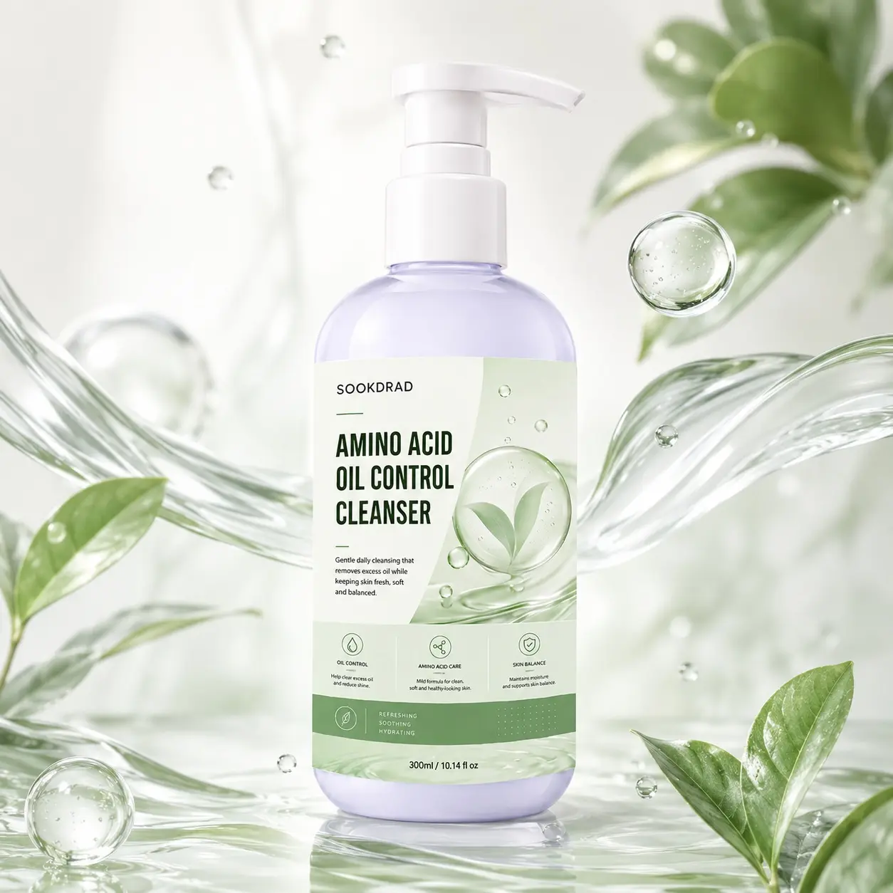 Amino Acid Oil Control Cleanser, amino acid oil control, gentle daily cleansing, remove excess oil, keep skin fresh soft, maintain skin balance, for face, daily use, 300ml/10.14 fl oz