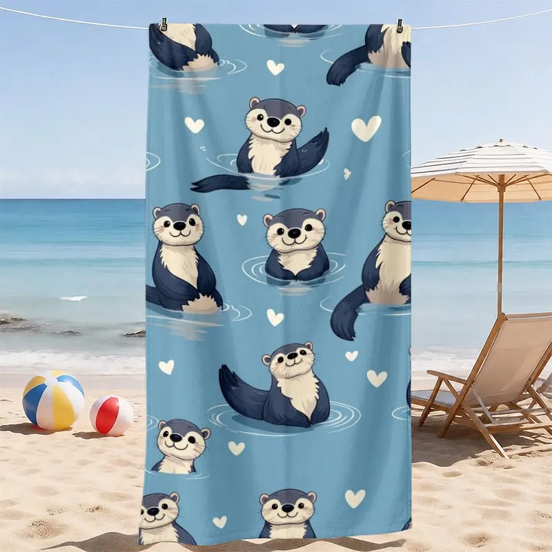 Cute Otter Beach Towel, Adorable Animal Pattern Design, Soft and Absorbent with Sand Resistant Feel, Perfect for Family Beach Adventures, Pool Days, Travel and Kids Summer Activities, Body Towels