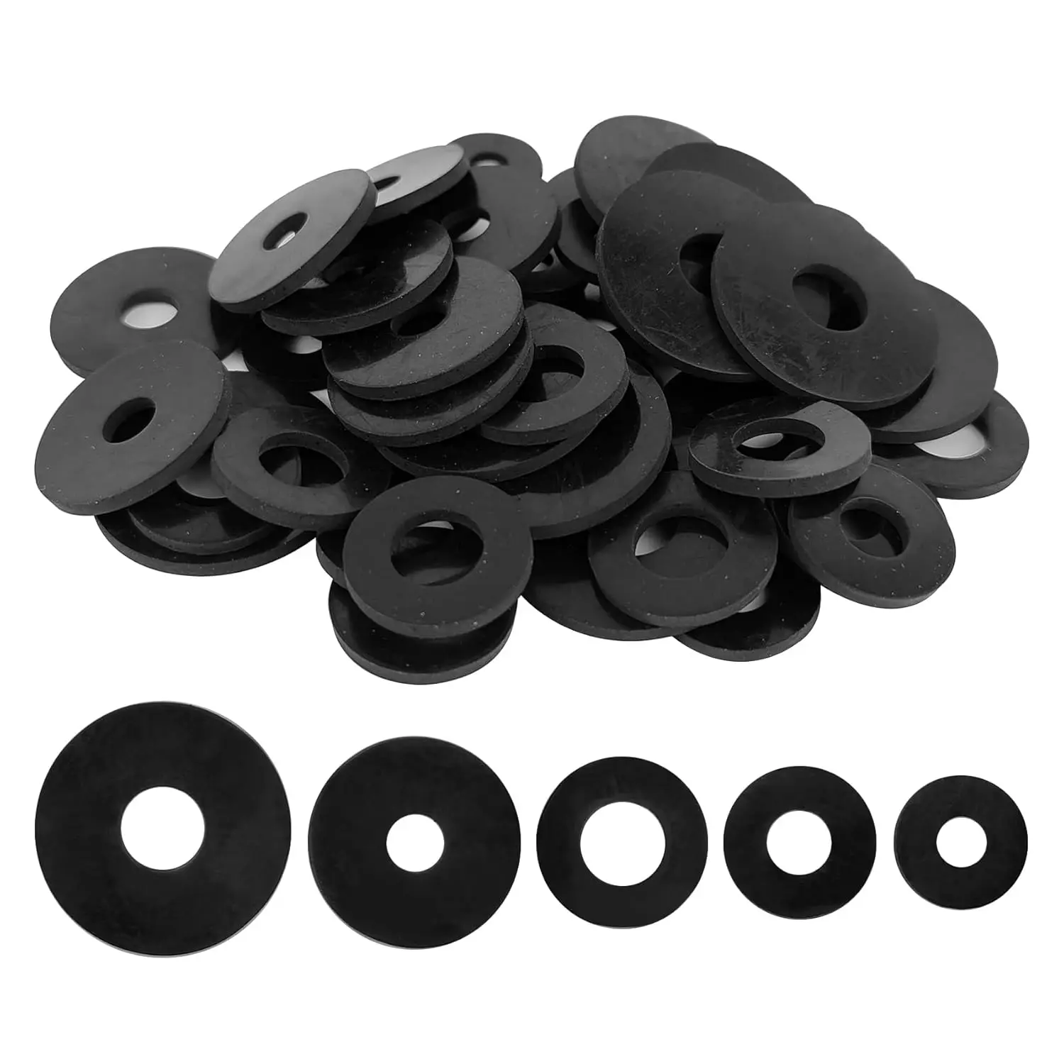 50 count Rubber Washers  Kit 16/18/20/25/30mm (5 Sizes) Black Rubber Washers Vibration Absorbing Pads Faucet Washers for Household Faucets Garden Hoses Screws and