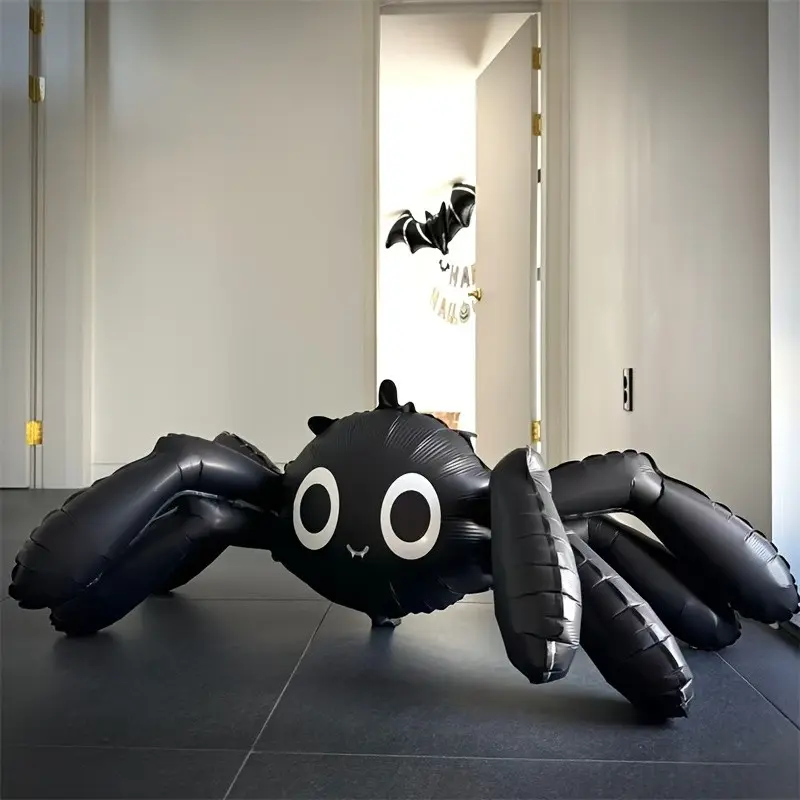 1pc Oversized Black Spider Foil Balloon, Halloween 4D Matte Giant Spider Character Shaped Balloon, Halloween Home Ornament, Scary Prank Prop, Indoor Theme Party Atmosphere Decorations, Halloween Party Supplies