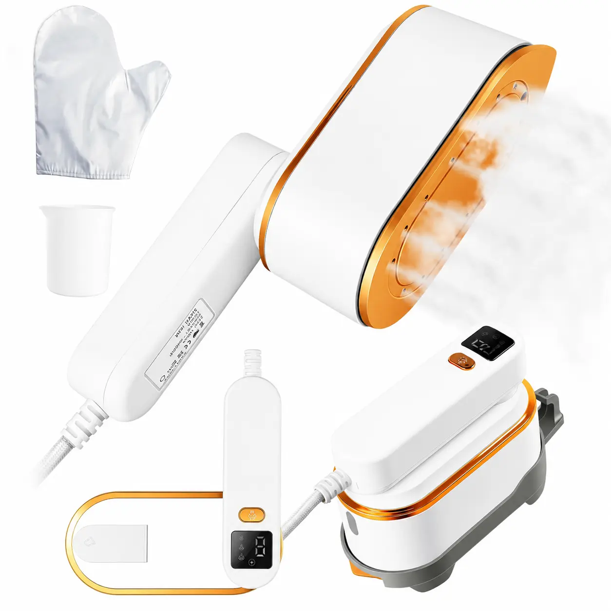 1200W Compact Handheld Clothes Steamer - 2-in-1 Steamer & Iron for Travelers, 10s Fast Heat, LED Display, Wrinkle Remover for Home Office & Clothes Steaming
