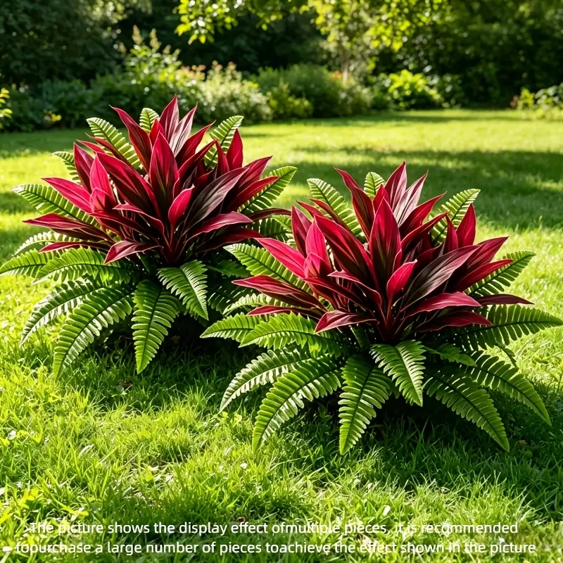 2026 New Arrival: Palm Red Leaf Alocasia paired with Artificial Asplenium Fern-Outdoor Artificial Green Plants, Spring, Summer, and Fall Decor, holiday decorations, garden decorations-suitable for home, office, balcony, patio, porch, and garden decor-Moth