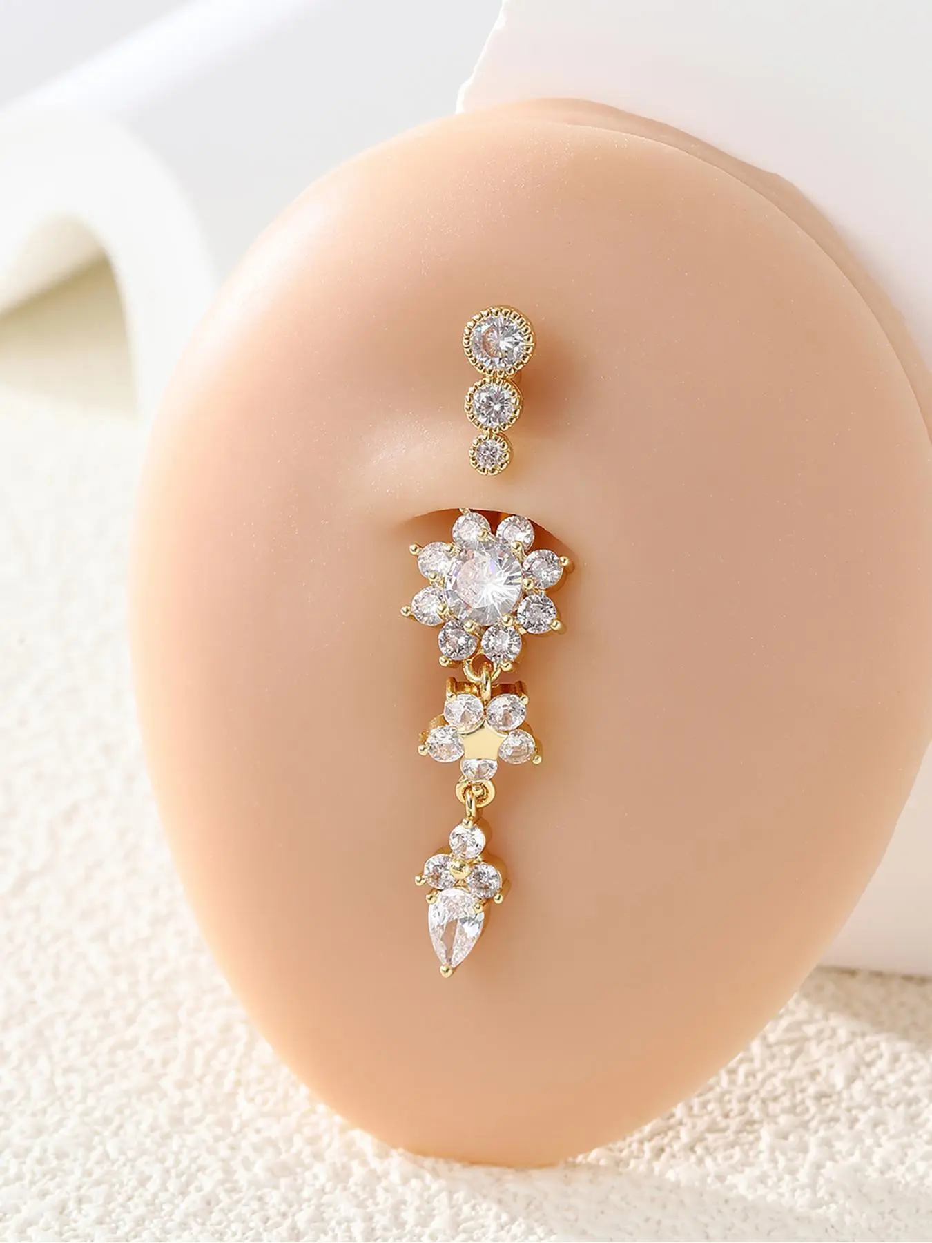Women's Floral Belly Button Ring Navel Ring, Copper Material Plated Precious Metal, Casual Style Body Jewelry Belly Piercing Jewelry, All-Season Wear