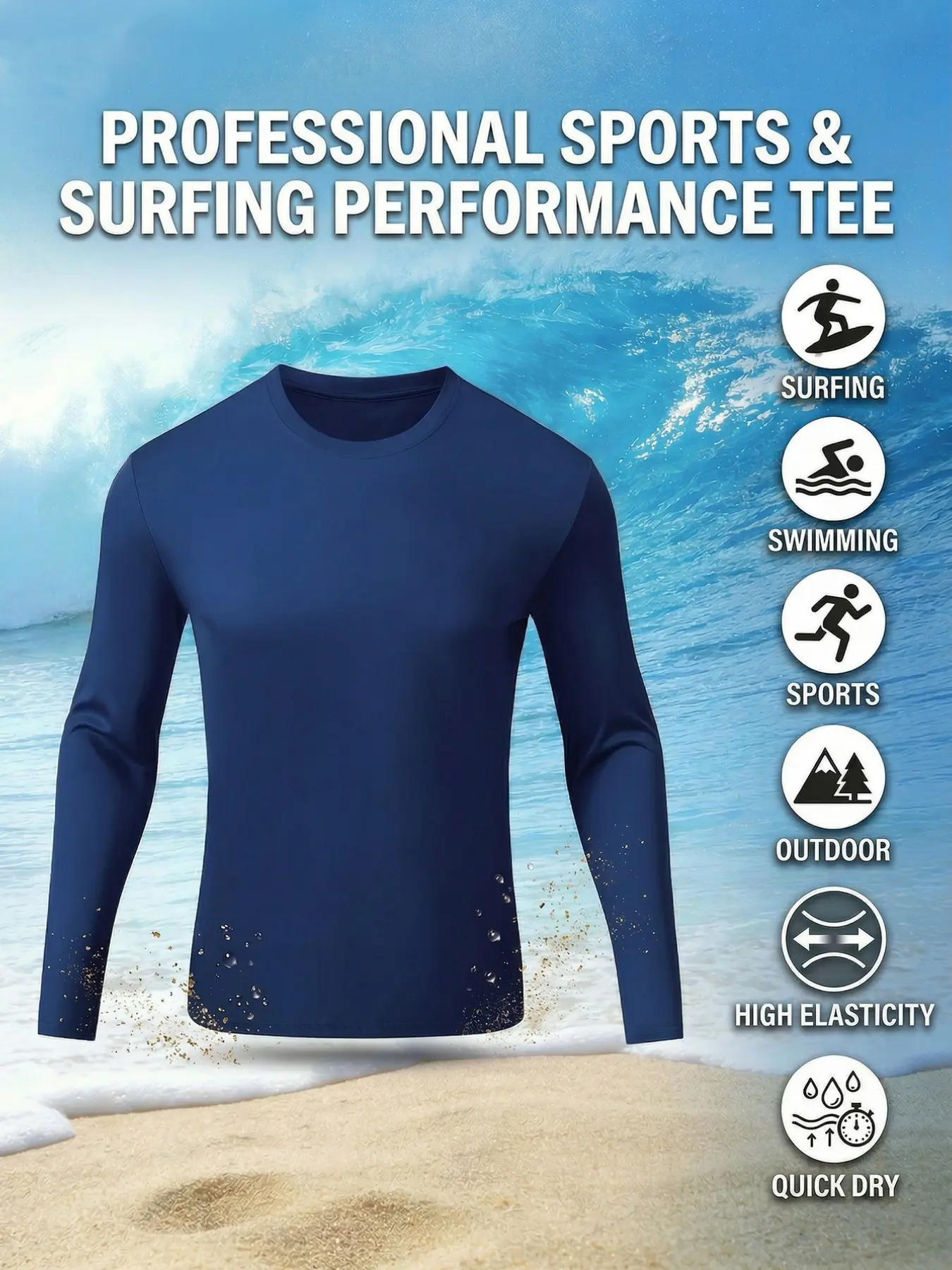 Men's Multifunctional Sport Long Sleeve Surf Top Rash Guard, Tight Fit High Stretch Quick Dry, Ideal for Summer Beach Outdoor Running Cycling Surfing Diving Swimming Gear, Rash Guard Swimwear Clothing