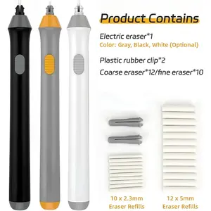 Battery Operated Electric Pencil Eraser Kit with 22 Eraser Refills, Automatic Eraser for Art Pencils Drawing Painting (Black)