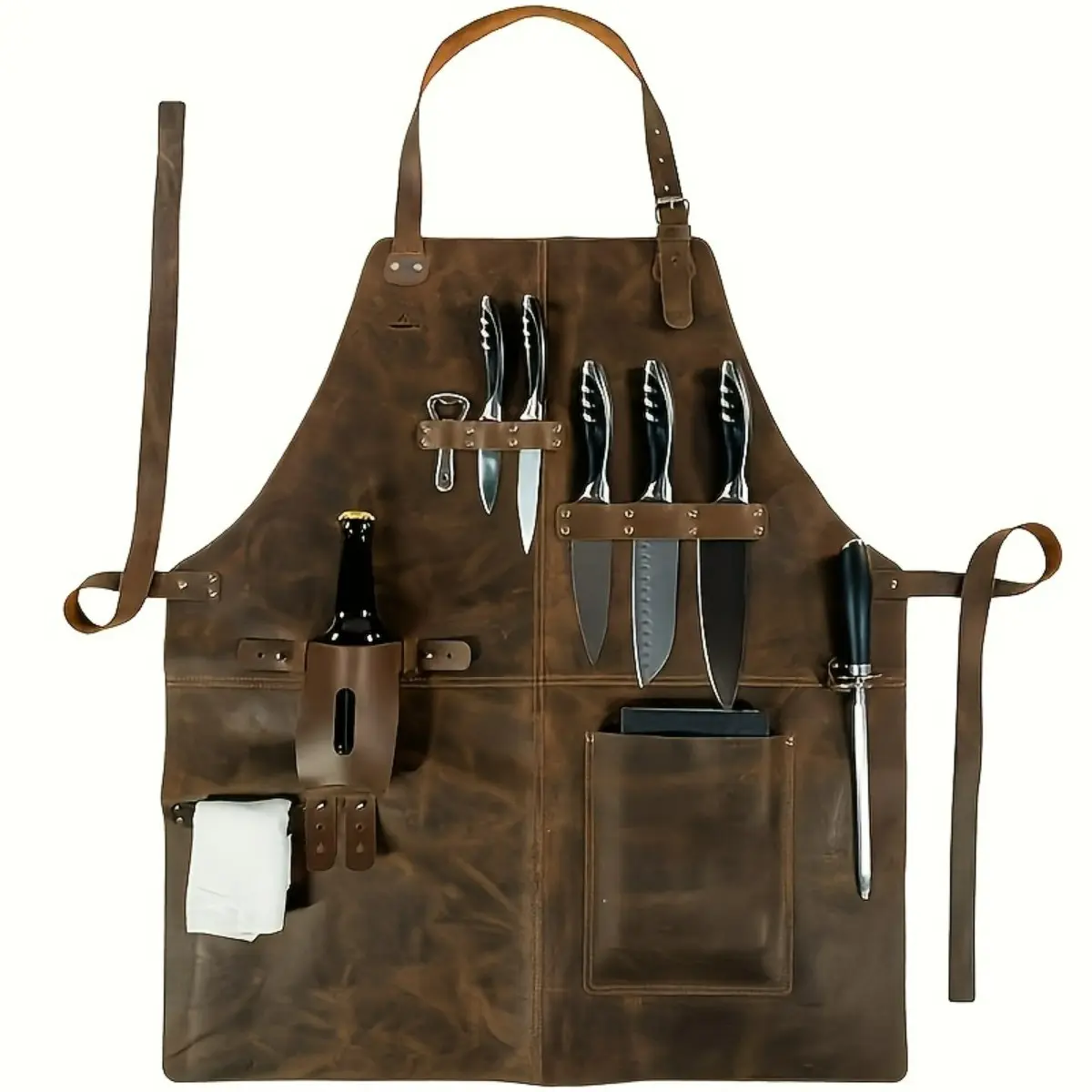 Adjustable PU Leather Apron, Waterproof Oil-Resistant Workwear, Durable Kitchen BBQ Gardening Tool Belt, Comfortable Multi-Purpose Design, Kitchen Aprons