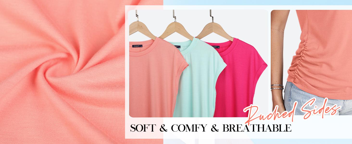 WIHOLL Womens Summer Tops Trendy 2025 Ruched Cap Short Sleeve Tshirts Shirts Crew Neck T Shirts Fashion