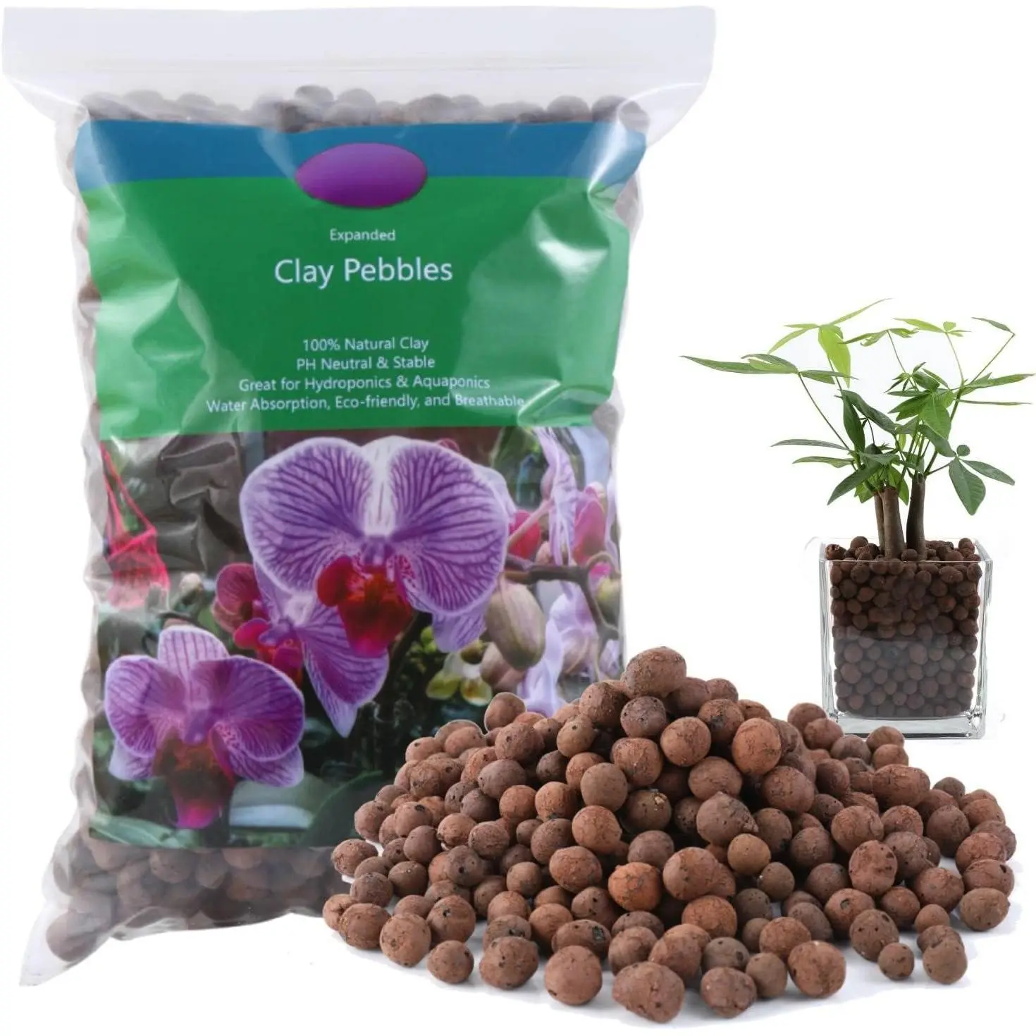 Clay  2LBS– 8mm-15mm Expanded Leca Balls for Hydroponics  Drainage Grow Media  Soil Amendment for Orchids, , Aquaponics