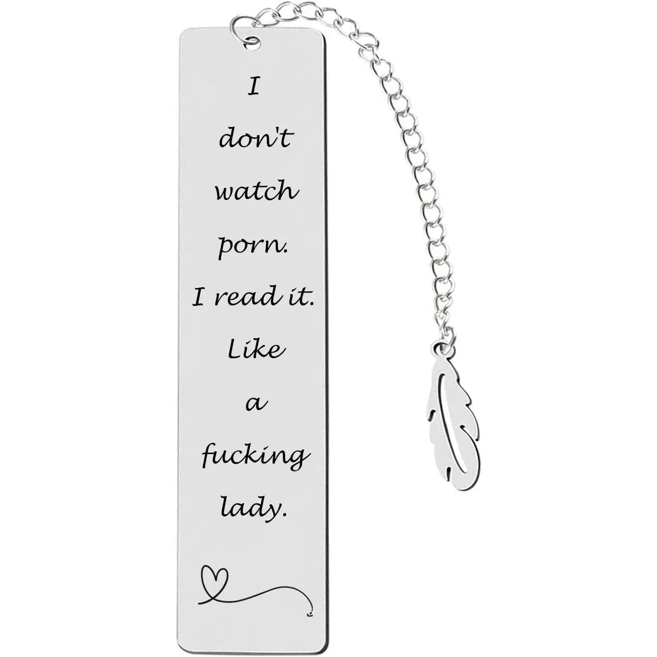 Metal Bookmark , Engraved Stainless Steel Leaf Pendant Book Mark | Engraved 'I don't watch porn. I read it like a fking lady',Exquisite  Box,For Women  Teacher Classmate Book Lovers