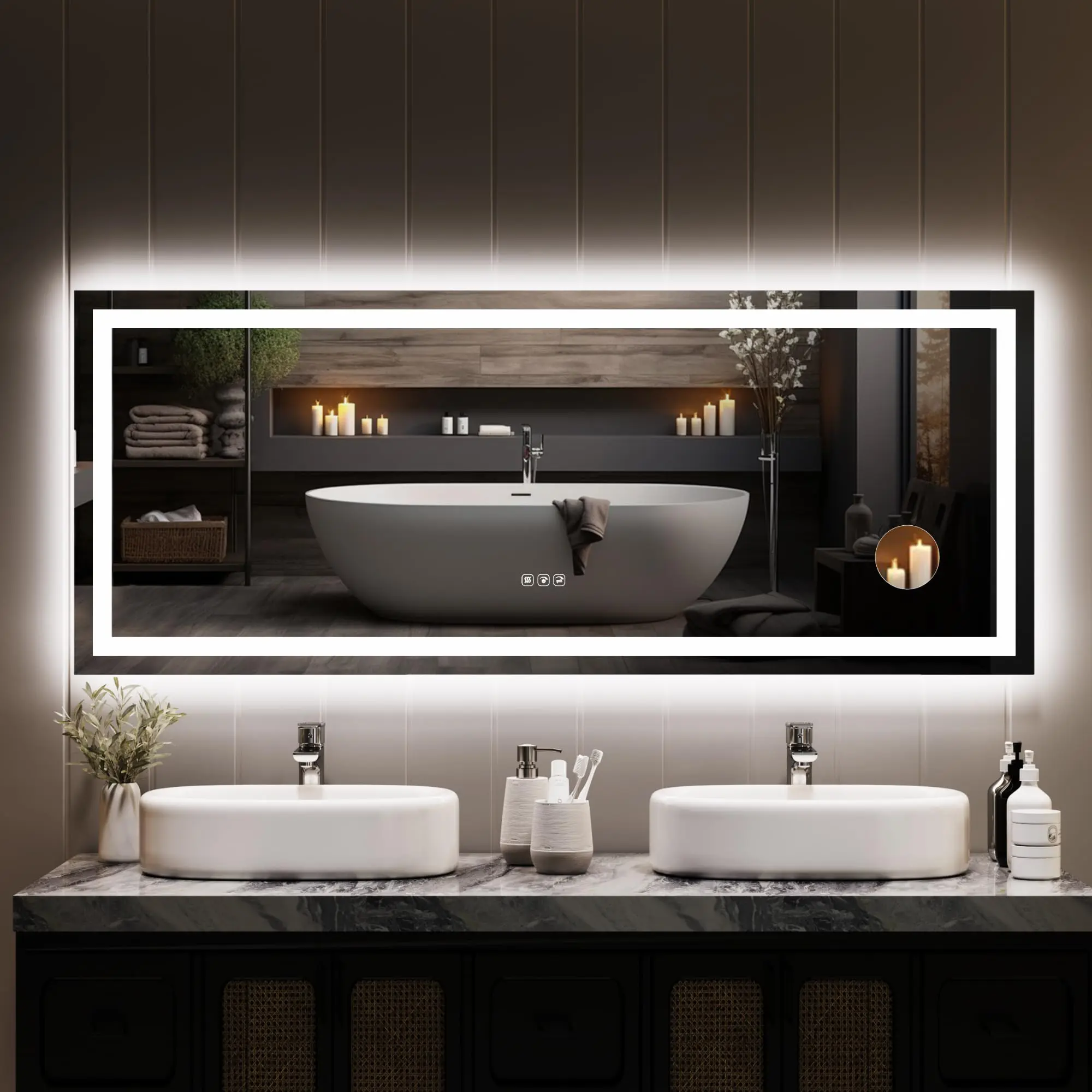 Garvee 60X24 Inch LED Bathroom Mirror with Lights, Dimmable Anti-Fog Vanity Mirror - Backlit + Front Lit with 3 Color Temperatures, 3X Magnification Mirror, Memory Function, Shatter-Proof