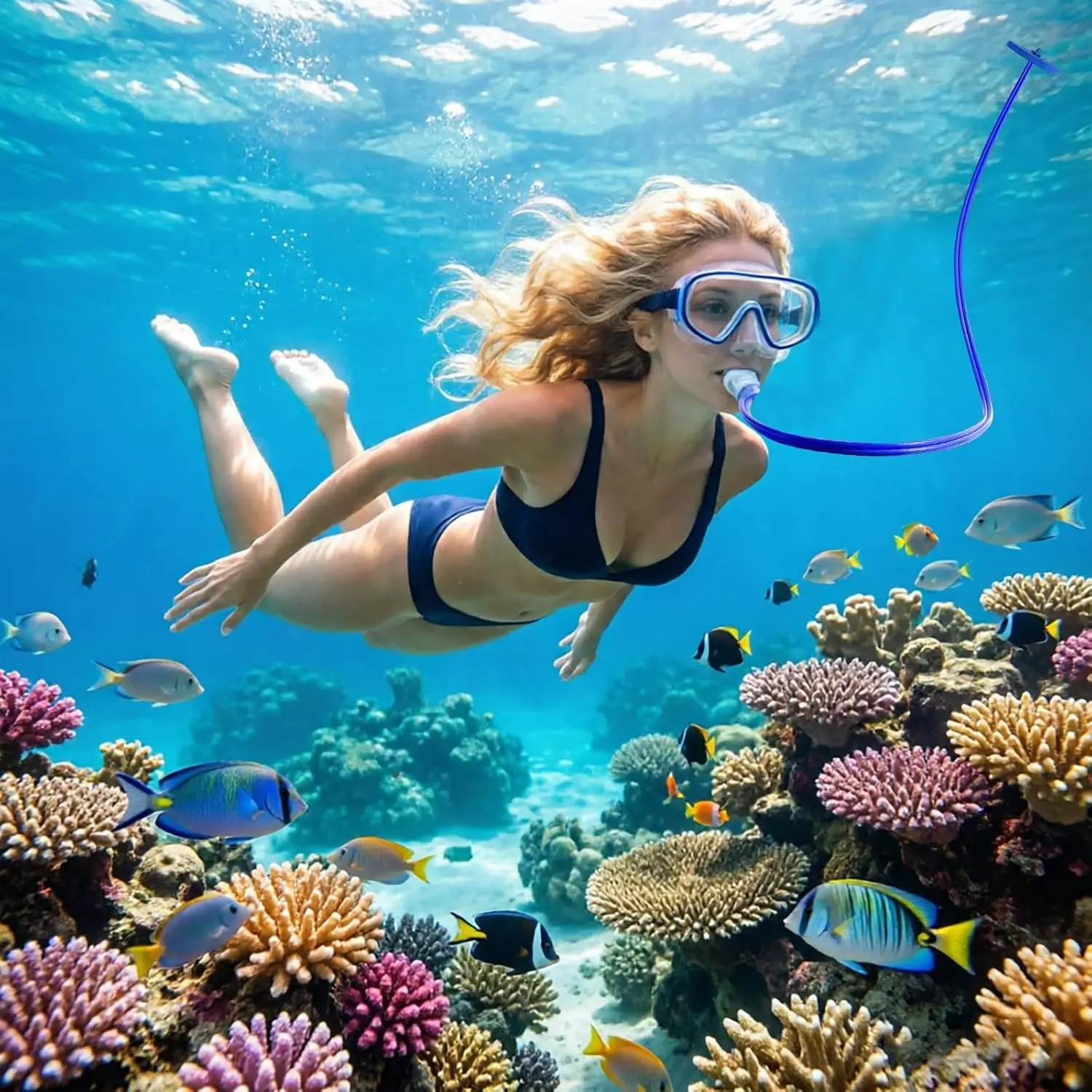 Full Dry Respirator, Diving Snorkel Breathing Tube, Long Breathing Tube, Diving Swimming Camping Stream Diving Experience Equipment Swimming Breathing Tube, Dry Top Snorkel