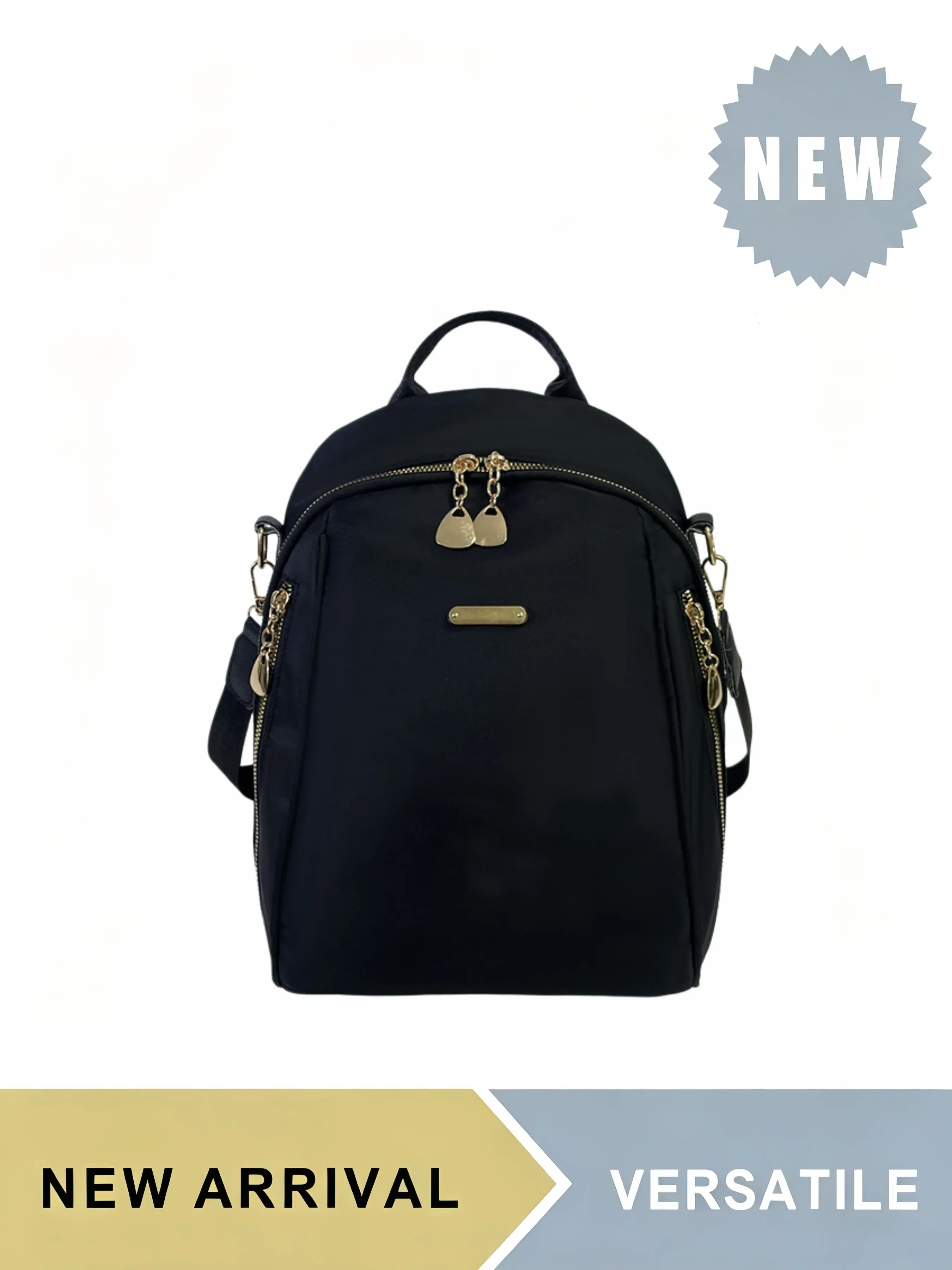 Women's Waterproof Nylon Mini Backpack Purse, Water Resistant Backpack, 2-in-1 Convertible Shoulder Bag with Gold Zipper, Multi-Pocket Interior Fits Tablet Phone Wallet Cosmetics, Adjustable Straps, Daypack for Commute Travel, Color Options