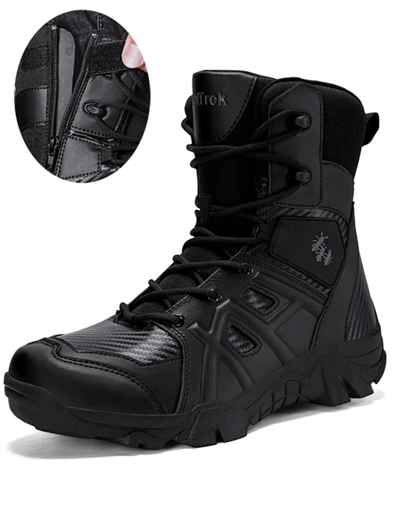 Men's High-Quality Tactical Boots, All-Terrain Military Combat Shoes, Side Zip Design, Non-Slip Rubber Sole, Breathable Fabric, Footwear