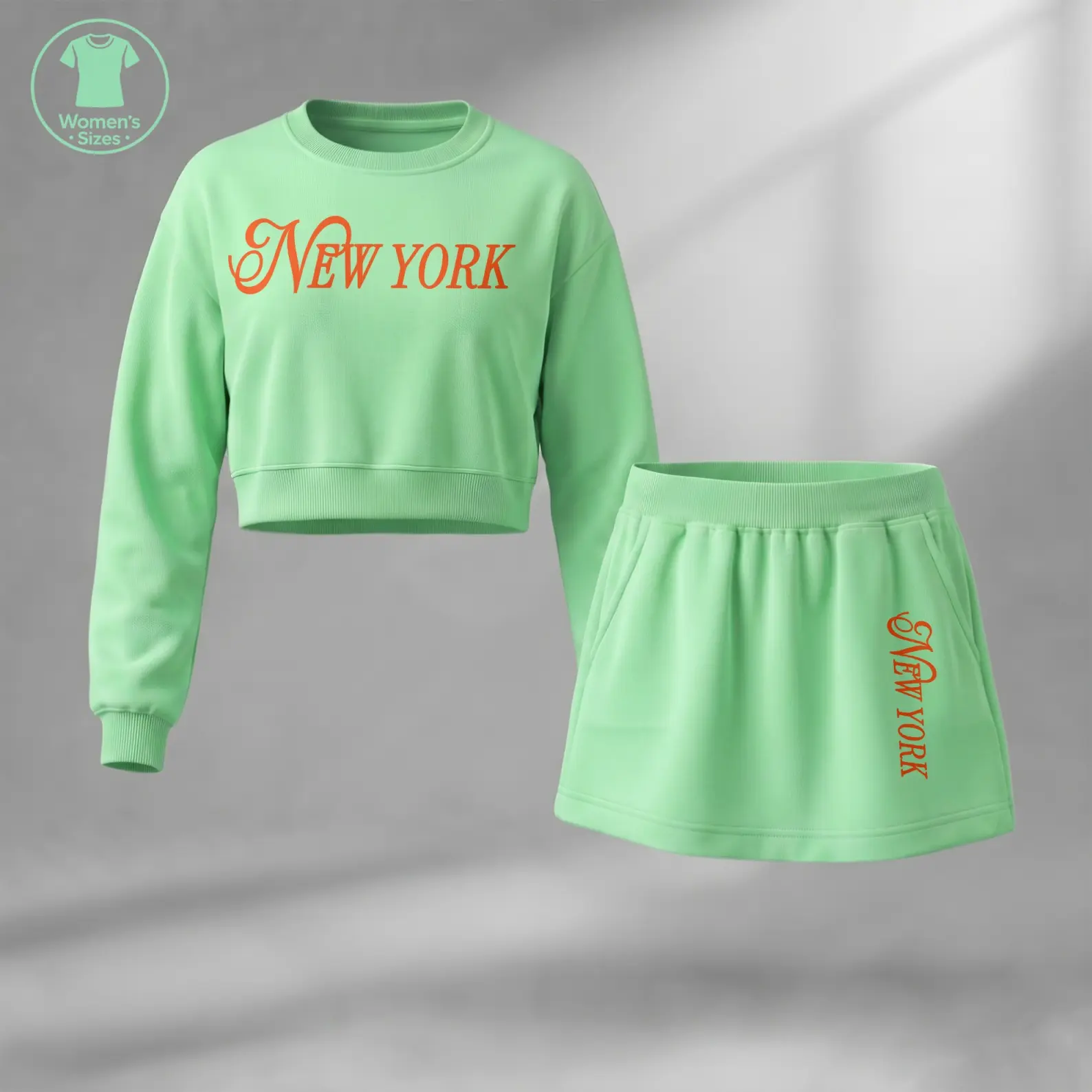 Women’s New York Graphic Cropped Sweatshirt Skirt Set, City Inspired Two Piece Outfit Featuring Stylish Letter Print Design, Trendy Long Sleeve Crop Top with Matching Mini Skirt for Fall Fashion, Casual Streetwear and Everyday Looks