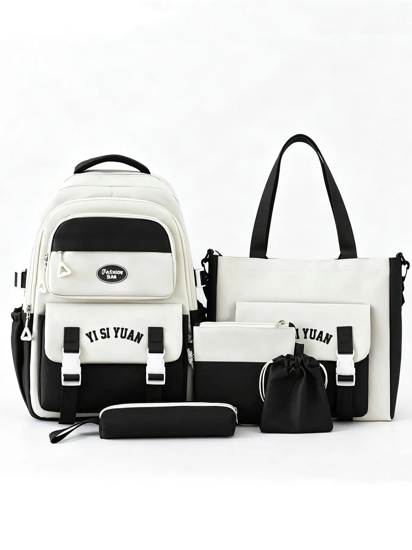 Student Backpack Set, Durable Waterproof Material, Includes Shoulder Bag, Tote, Pouch, Drawstring Bag, Pen Case, Ideal for School & Tutoring