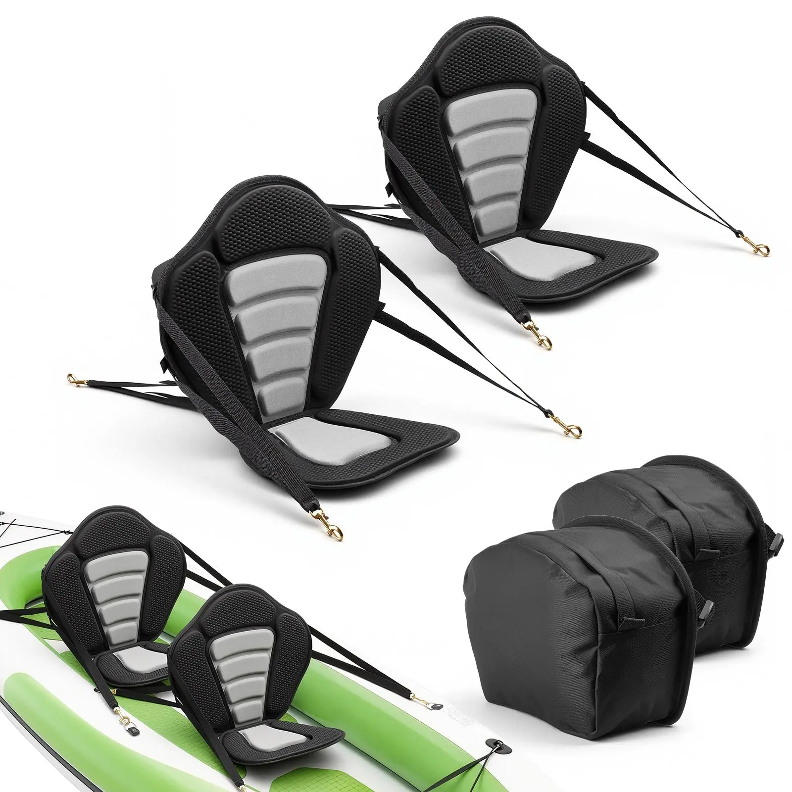 【Summerfinds】VEVOR 2-Pack 0.5" Thick Unisex Ergonomic Paddle Board Seats, Universal Size Splash Resistant Kayak/Canoe Seats, Soft Padded Sit-On-Top Cushions with Back Support, Adjustable Straps, Storage Bag for SUP Water Sports Tools, Kayak Seat