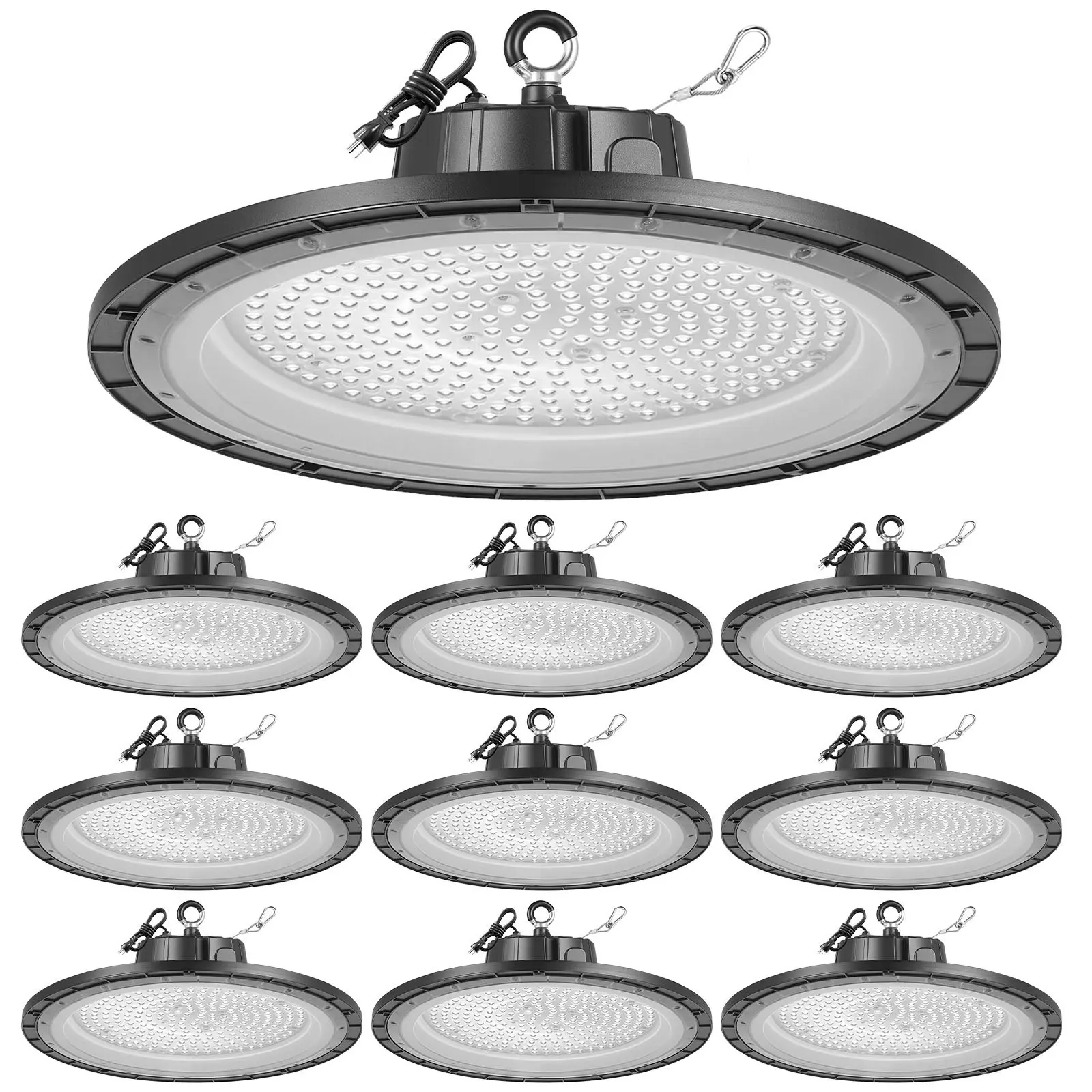 VEVOR 10 Pack LED High Bay Lights, 6000K 150W 21000LM Super Bright UFO LED Warehouse Shop Lights, IP65 Waterproof, 100-277V Wide Voltage for Warehouse Workshop Factory Gym Garage Barn, Black