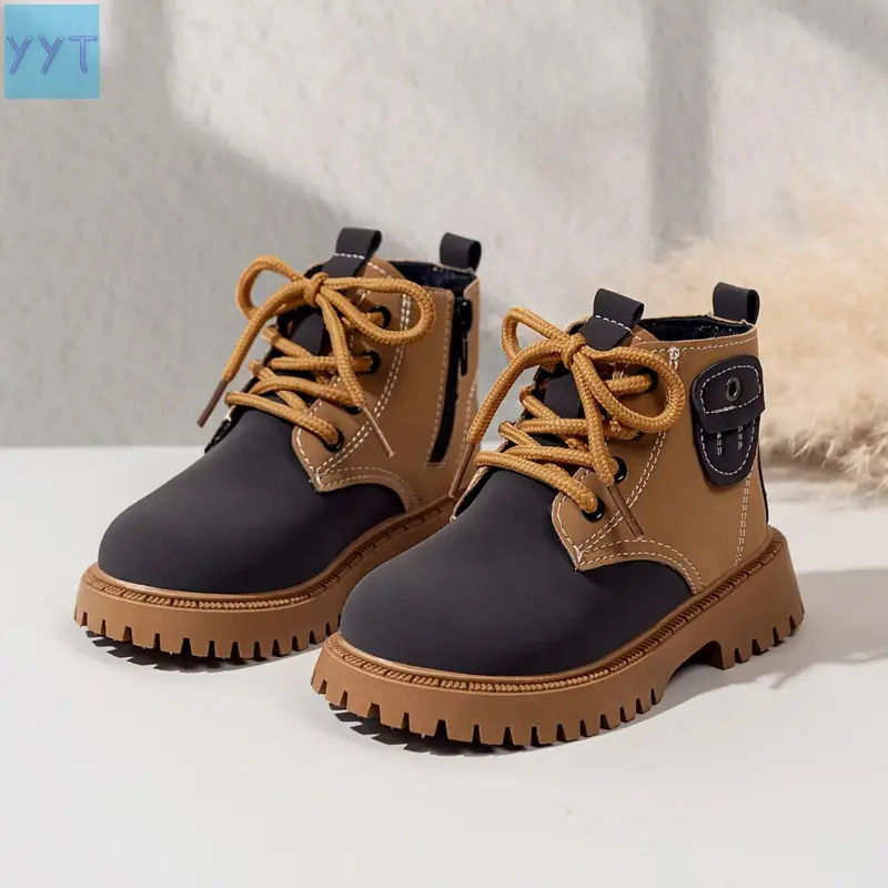 YYT1 Kids' Outdoor Boots - Simple Design, Comfortable Mixed Materials, Safe Sole, Cute Fashion Shoes for Boys & Girls, Ideal for School Outings, Park Walking