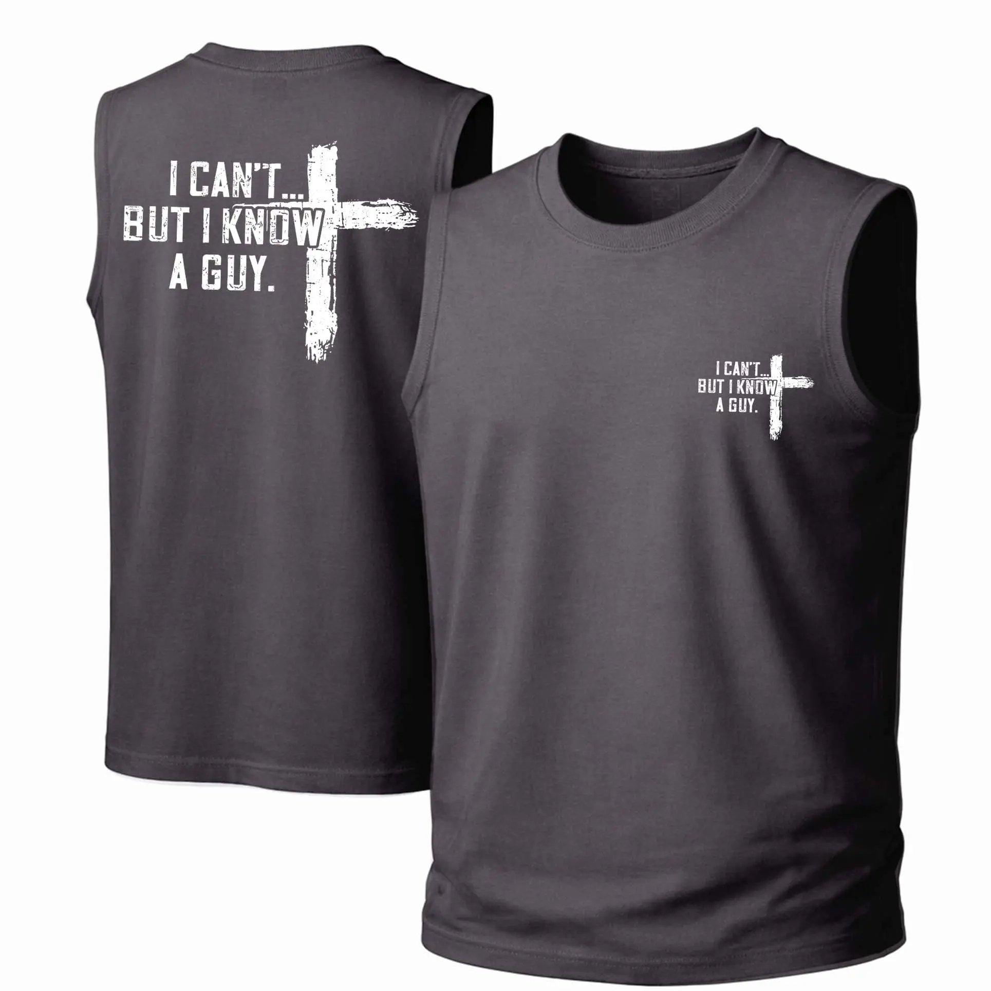 Unisex Streetwear Tank Top with 'I Know A Guy' Retro Graphic, Soft Breathable Cotton Fabric for All-Seasons Wear, Menswear, Loose, Round Neck, Garment, Vest Tee, Sleeveless, Casual, Printed, Clothes, Outdoor