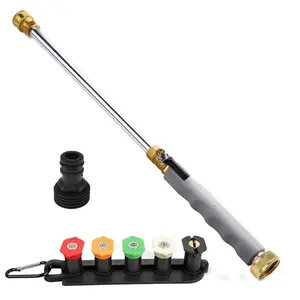 1set Hydro Jet High Pressure Power Washer Wand with 5 Quick-Connect Nozzles & Carabiner Clip, Flexible Garden Hose Spray Gun for Car Wash, Patio, Driveway and Yard Cleaning, Pressure Washer Accessories, Pressure Washer Attachments