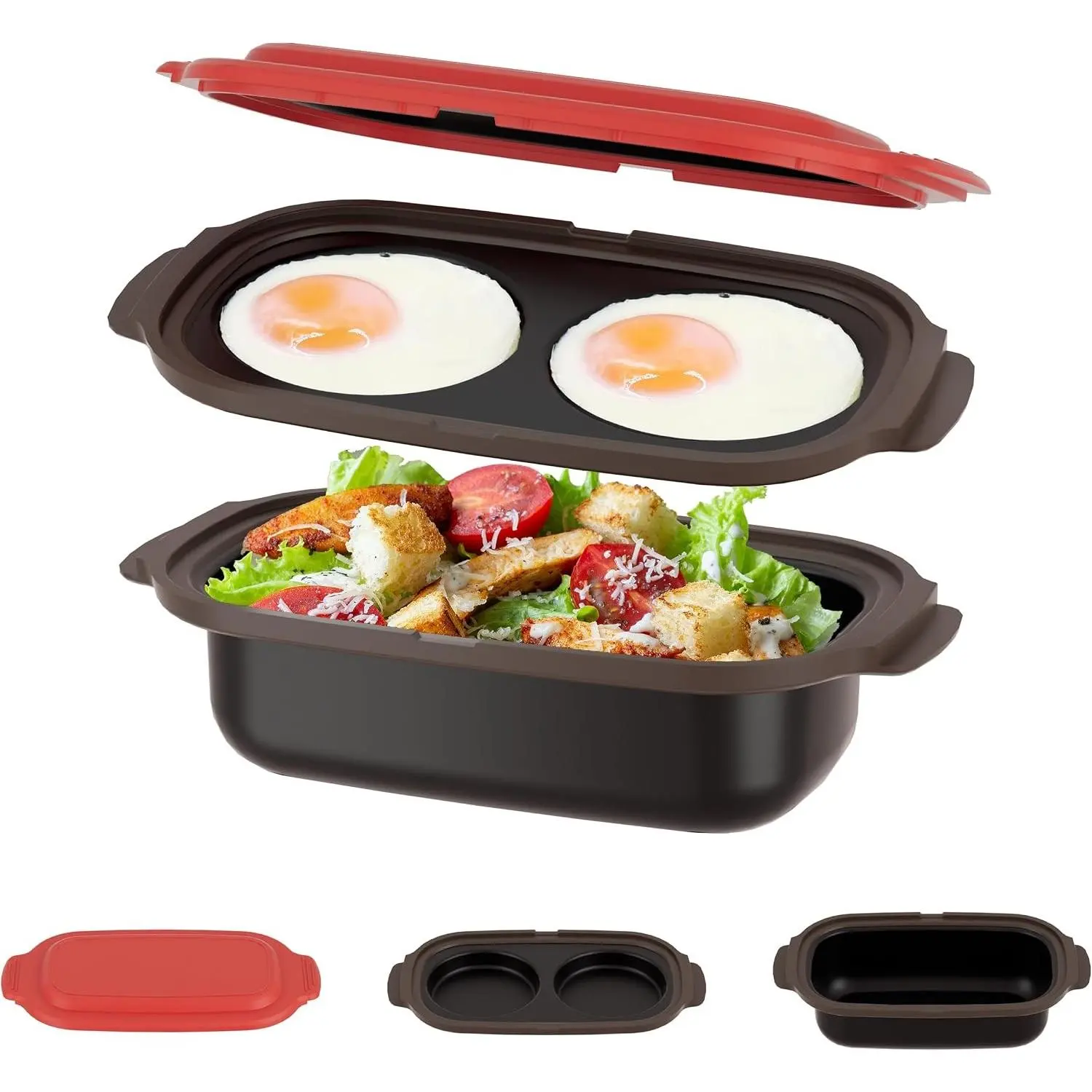 Microwave Egg Cooker & Microwave Grill Pan 3 Pcs with Lid for Grilling, Browning, and Crisping Vegetables, Sandwich, & Meat, Microwave Nonstick Cookware for Quick, Healthy Meals