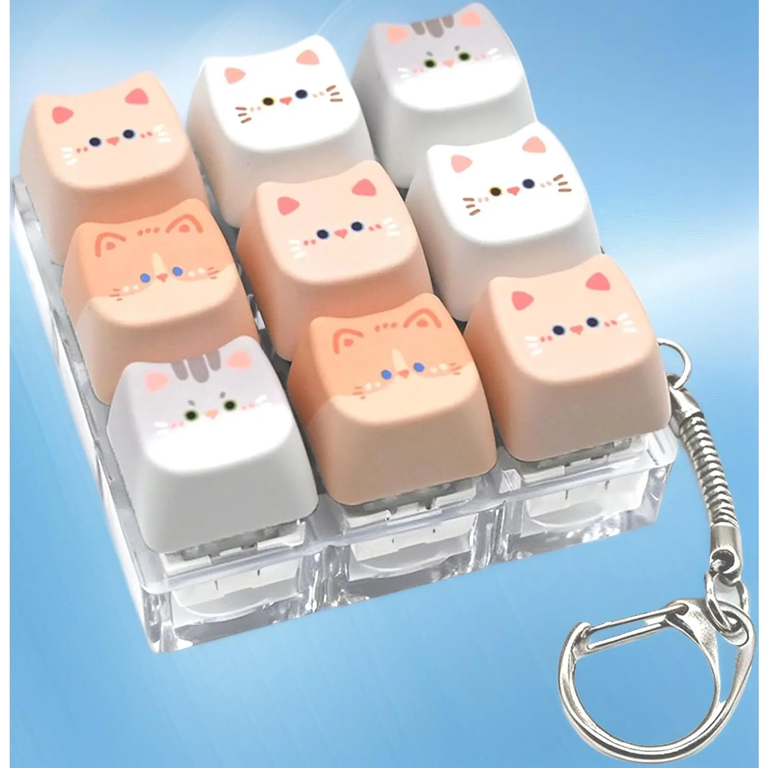 9-in-1 Clear Fidget Clicker Keychain |   9 Button Finger Keycap Stress Relief Fidget Toy for Adults