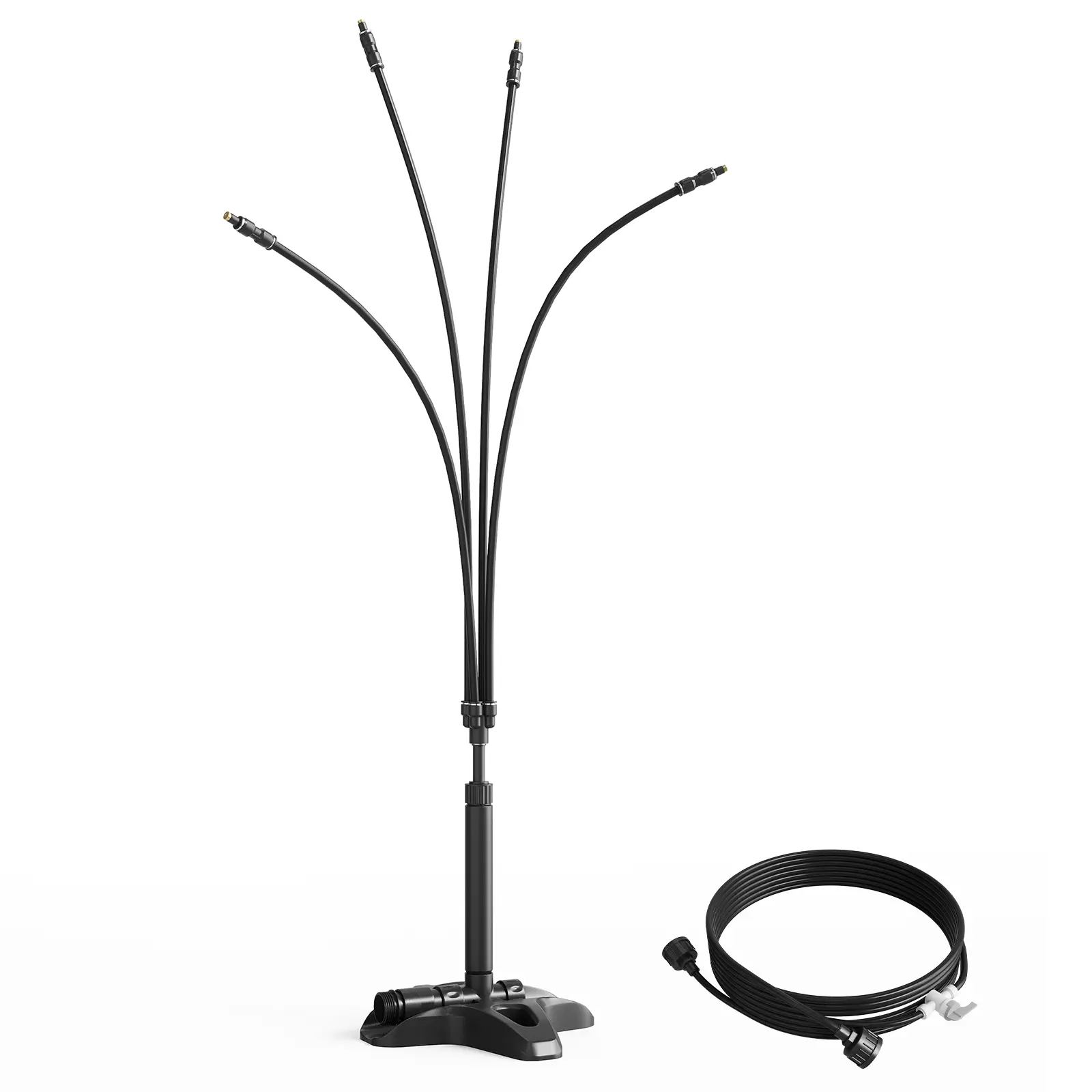 Standing Outdoor Misting System, Portable Patio Mist Cooler with 32ft Hose, 4 Adjustable Nozzles, Connectable Garden Water Sprayer for Backyard Pool BBQ, Instant Cooling Relief, Easy Install No Electricity Needed, Black ABS Construction