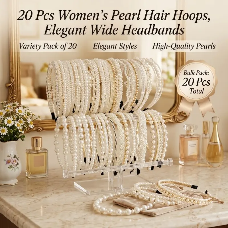 Elegant Knotted Pearl Headbands for Women, 20 Pcs Mixed Color Wide Fashion Hair Accessories for Party & Casual Wear, Unisex, Beach, Fashion Headbands, Mixed Colors, Unisex Size, Beach Party, Assorted Colored Headbands