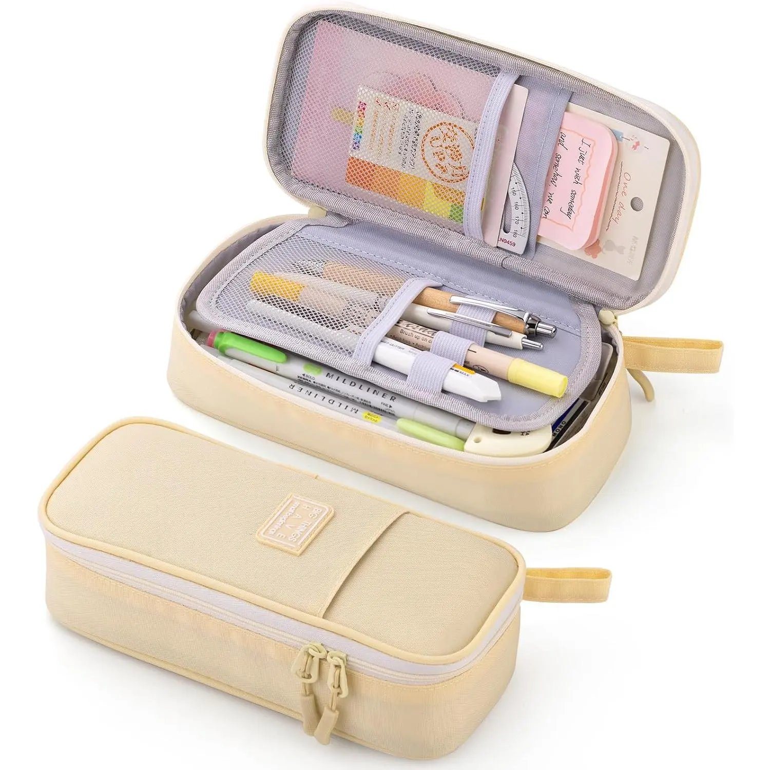 Durable Pen Pencil Case Big Storage Pen Pouch Bag for School Supplies College Teen Girls Adults, Beige