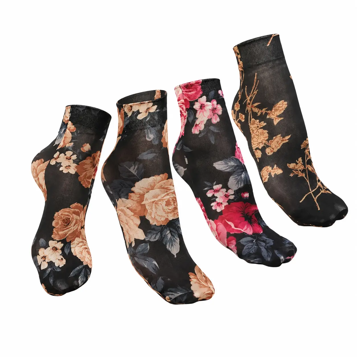 Women's Pack of 3 Sheer Ankle Socks Featuring Vintage Rose Print, Lightweight Stretch Mesh Fabric for Comfortable All-Day Wear, Ideal for Casual Outfits, Dresses, or Layered Styling—Soft, Breathable, Reusable, and Designed for a Flattering Fit